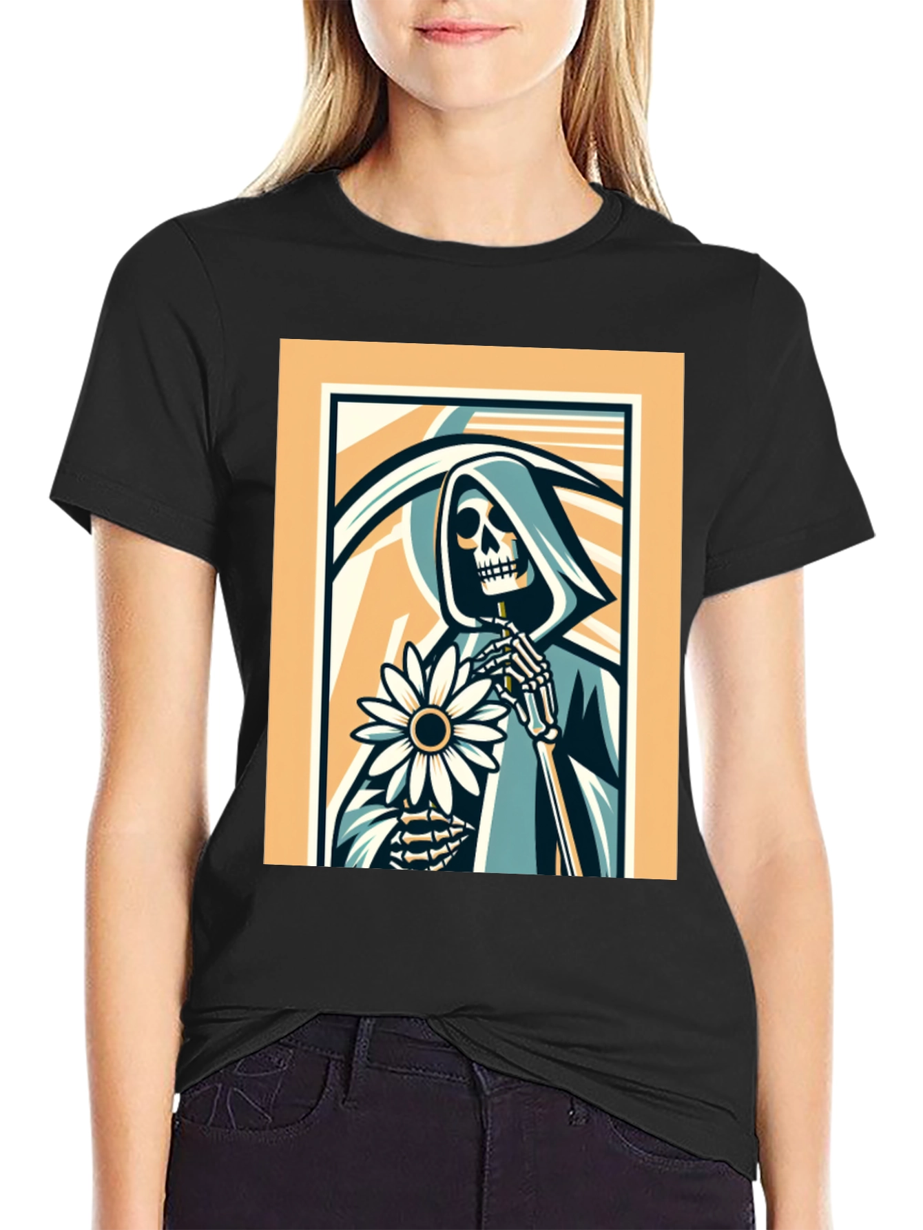 Grim Reaper Flower Graphic T-Shirt
