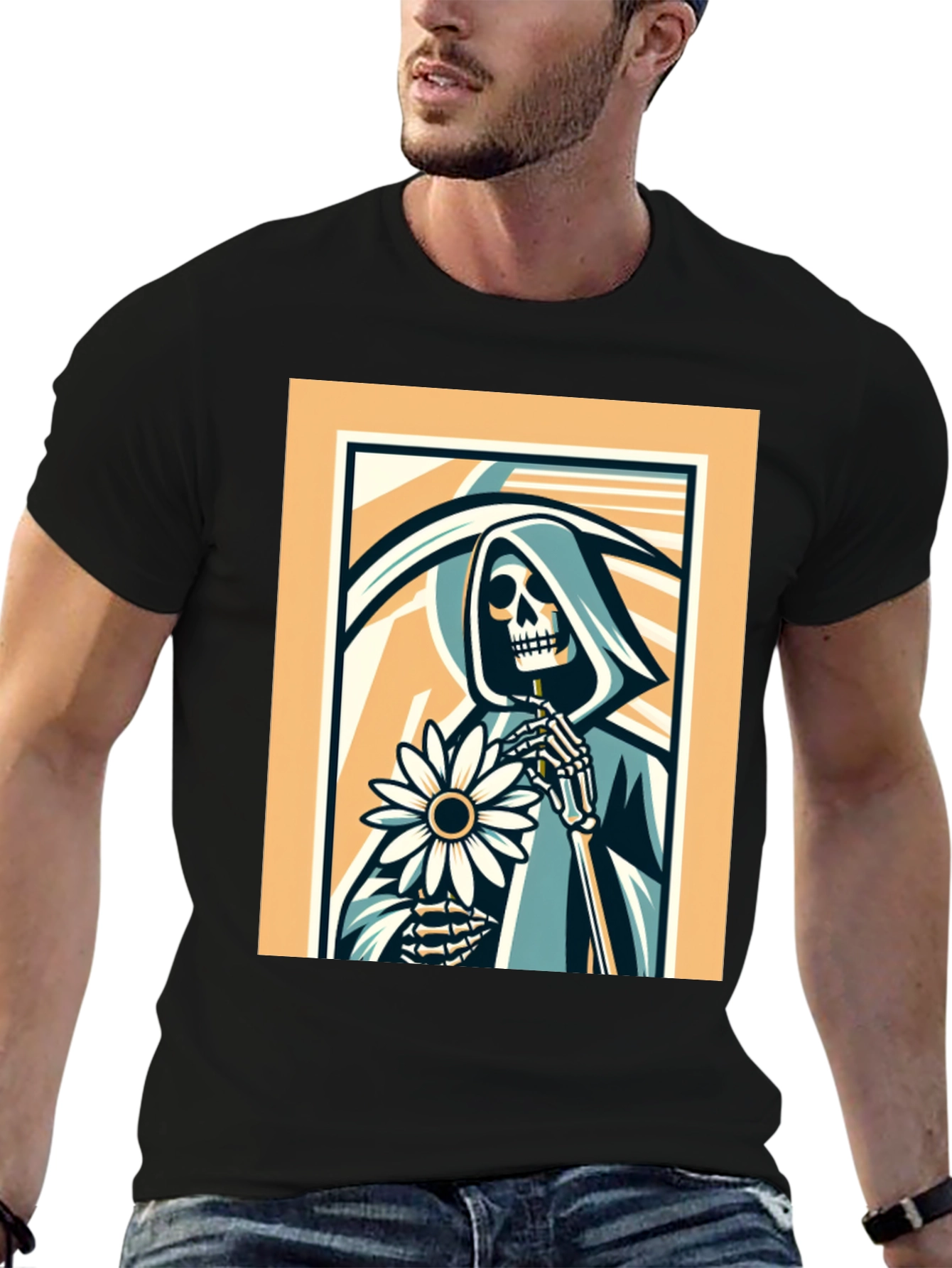 Grim Reaper Flower Graphic T-Shirt