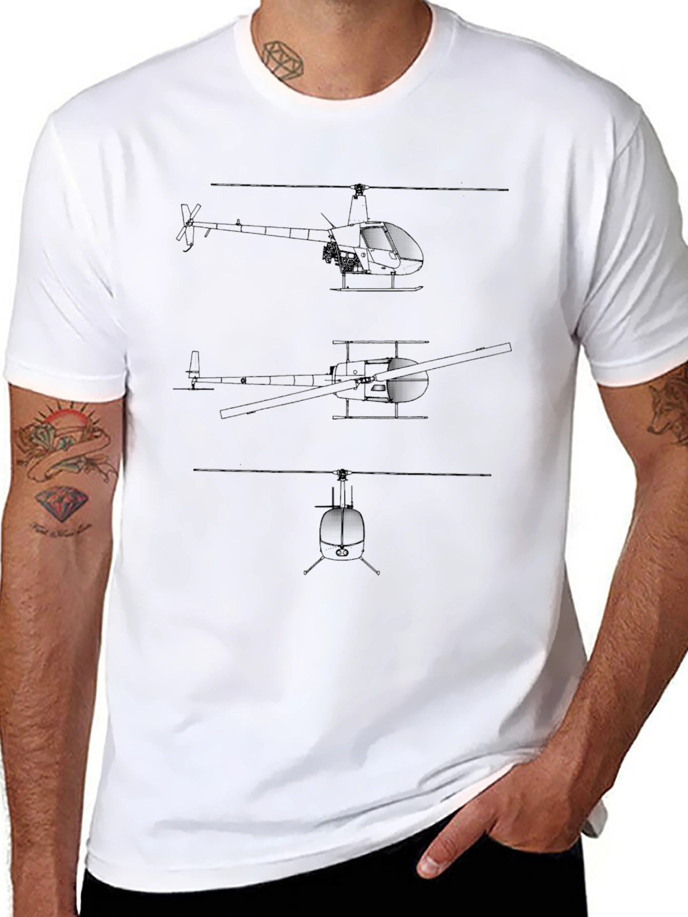 Helicopter Blueprint T-Shirt - Aviation Tee