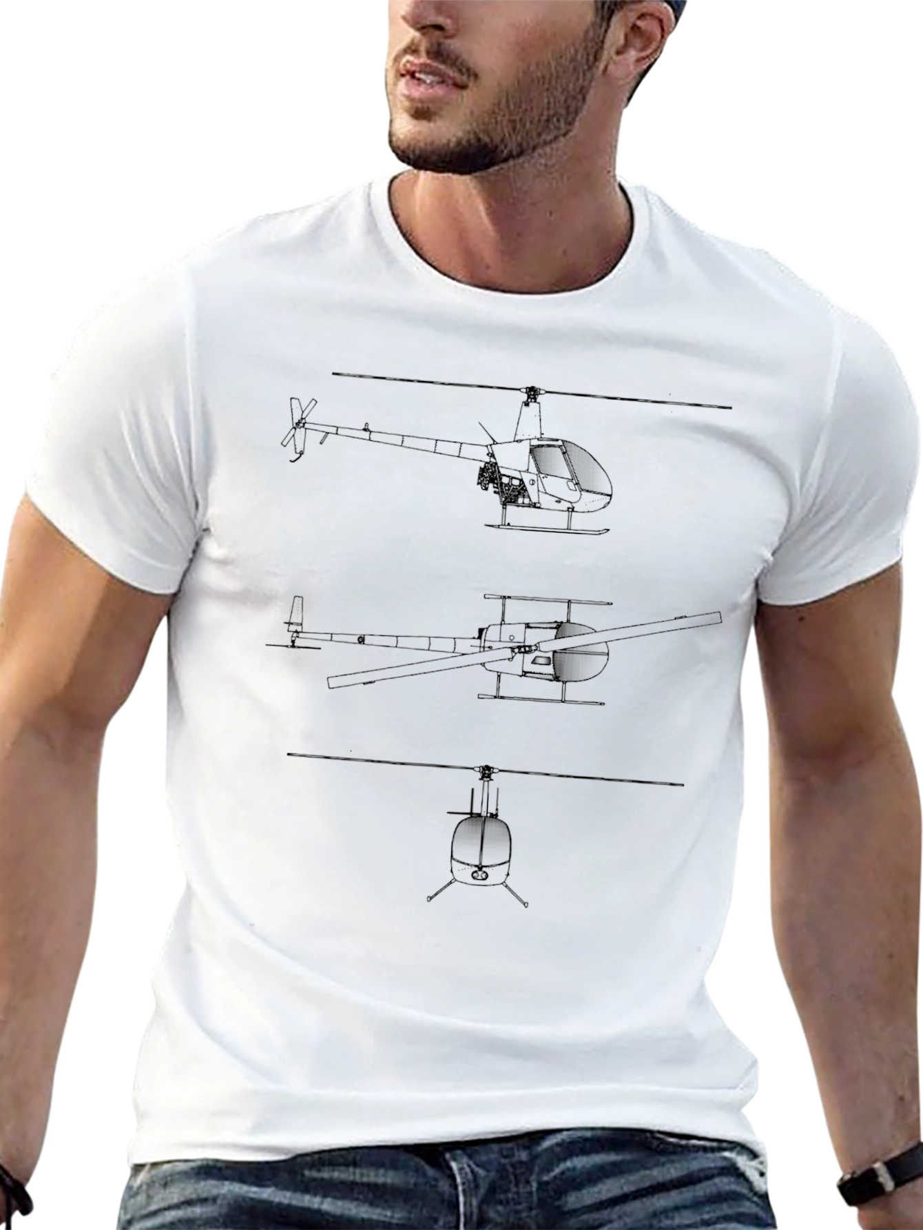 Helicopter Blueprint T-Shirt - Aviation Tee