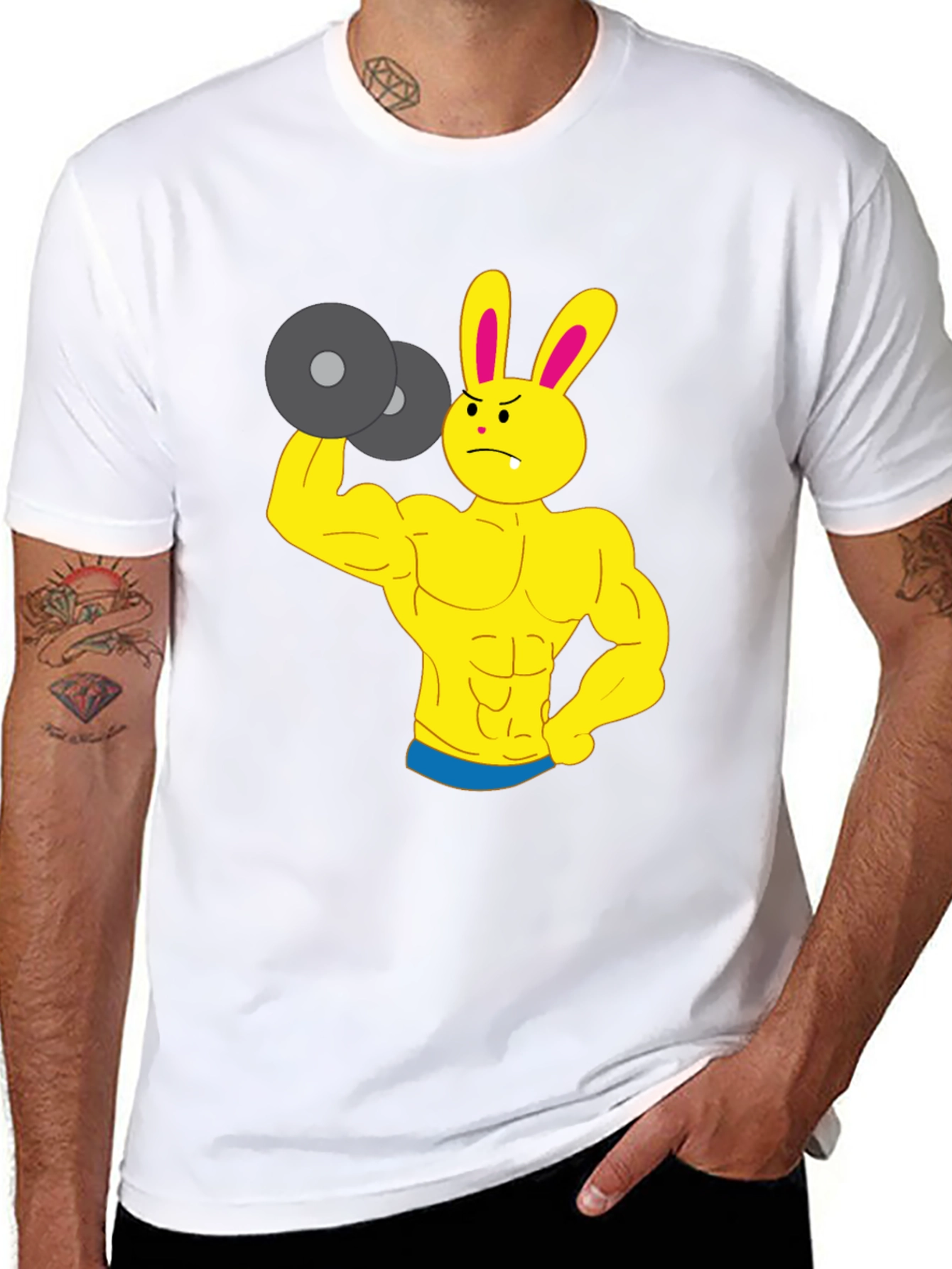 Funny Gym Bunny Black T-Shirt - Weightlifting Rabbit Design