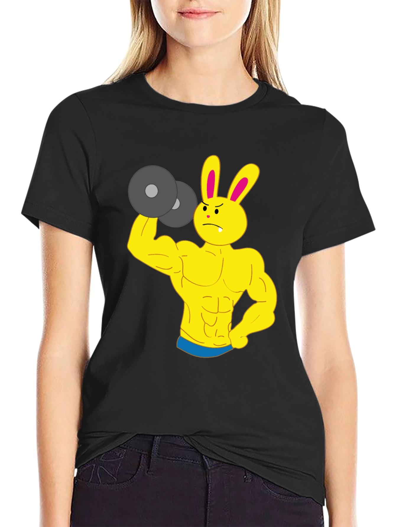 Funny Gym Bunny Black T-Shirt - Weightlifting Rabbit Design