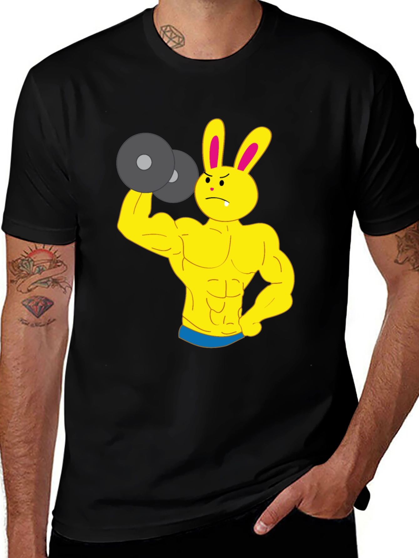 Funny Gym Bunny Black T-Shirt - Weightlifting Rabbit Design