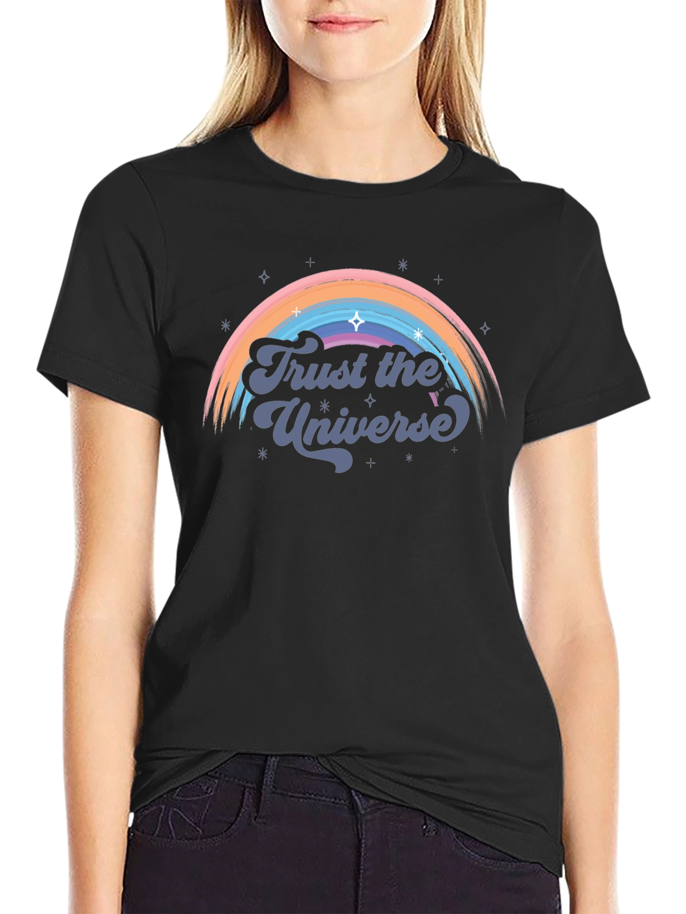 Trust the Universe Graphic Tee - Retro Rainbow Design