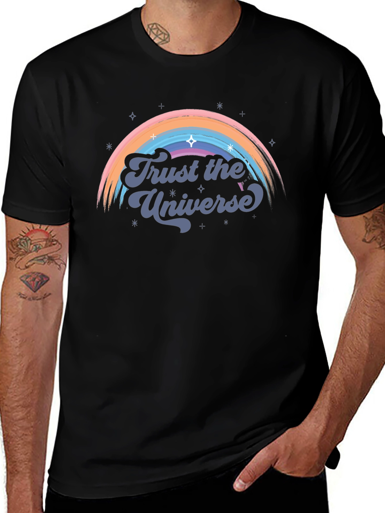 Trust the Universe Graphic Tee - Retro Rainbow Design