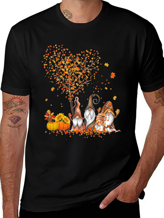 Fall Gnomes & Heart Tree Black T-Shirt