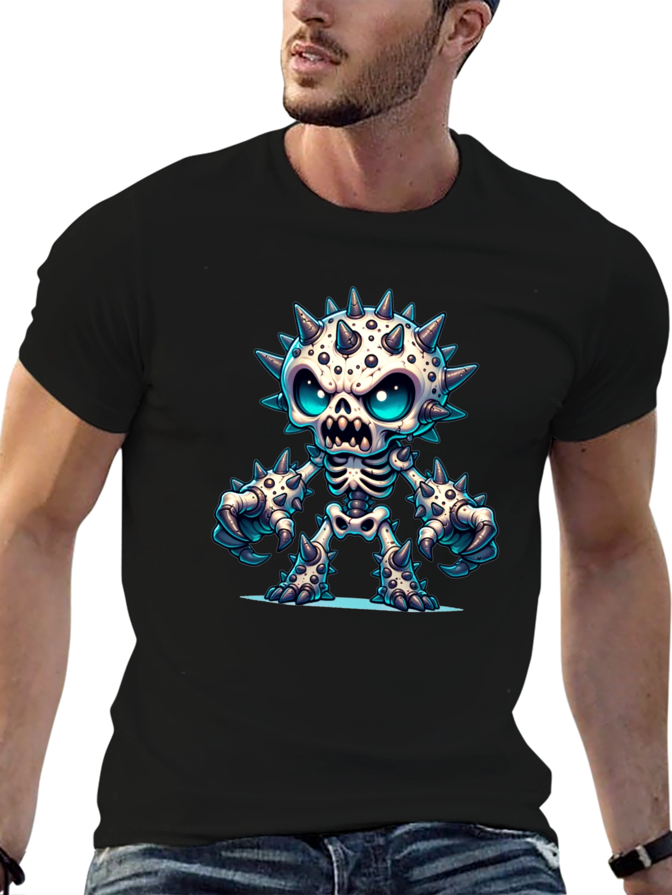 Spiked Skeleton Graphic Tee - Edgy Style