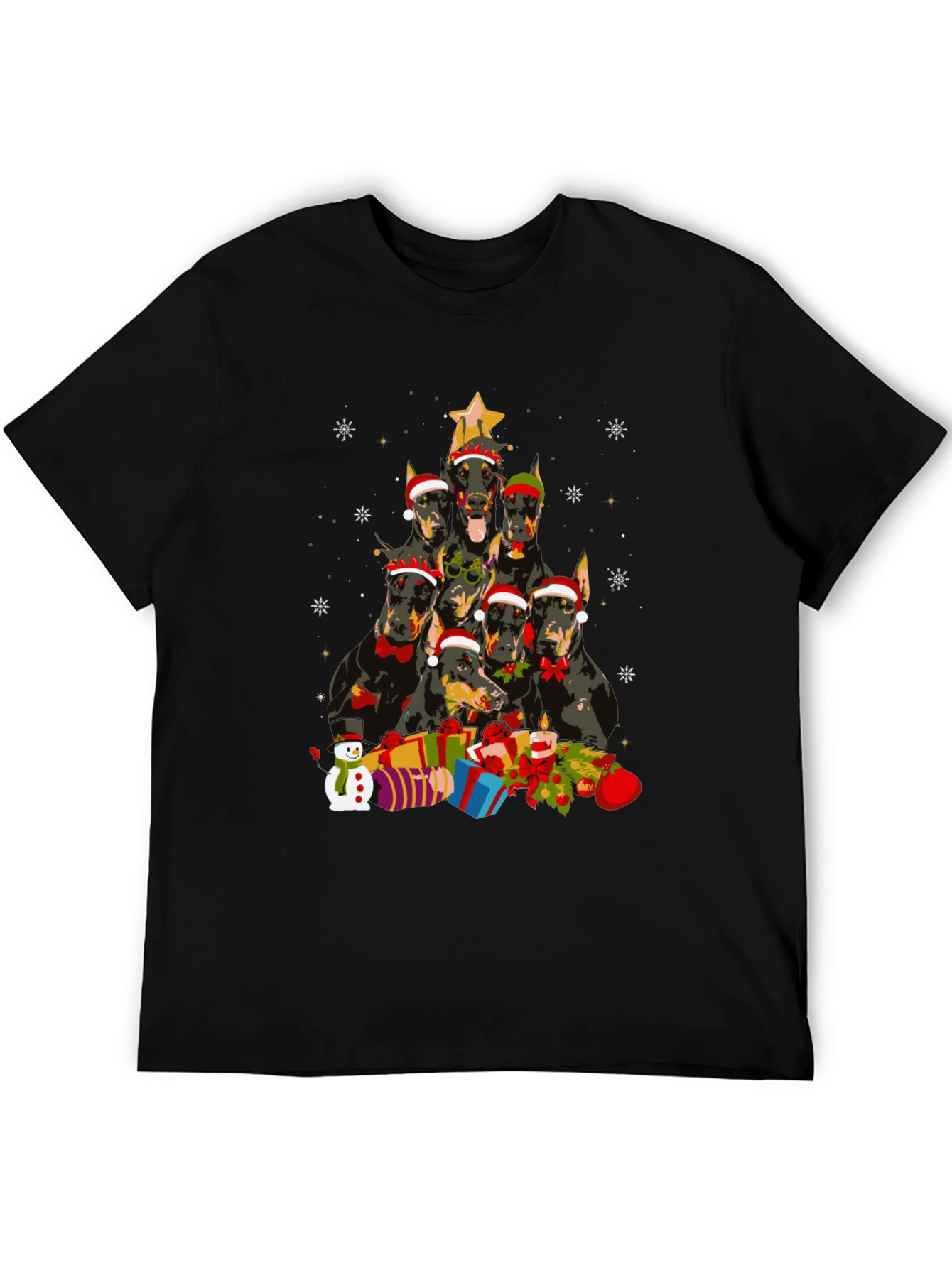 Doberman Christmas Tree Black T-Shirt