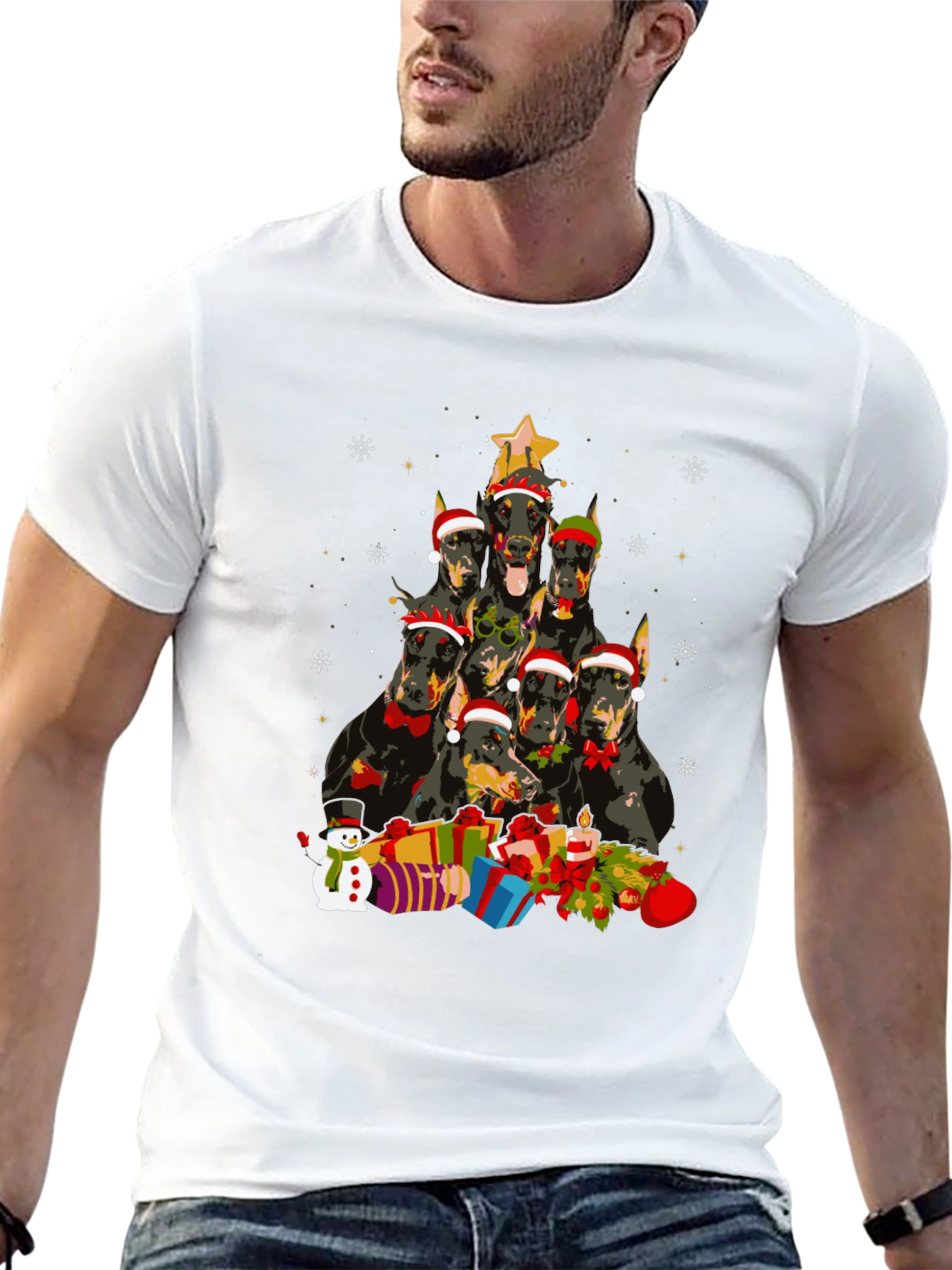 Doberman Christmas Tree Black T-Shirt