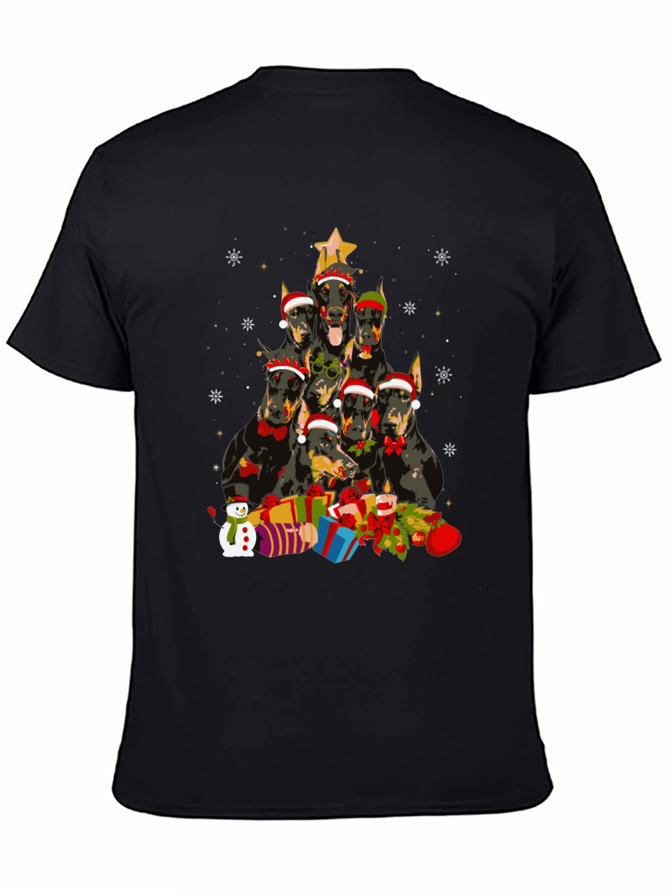 Doberman Christmas Tree Black T-Shirt
