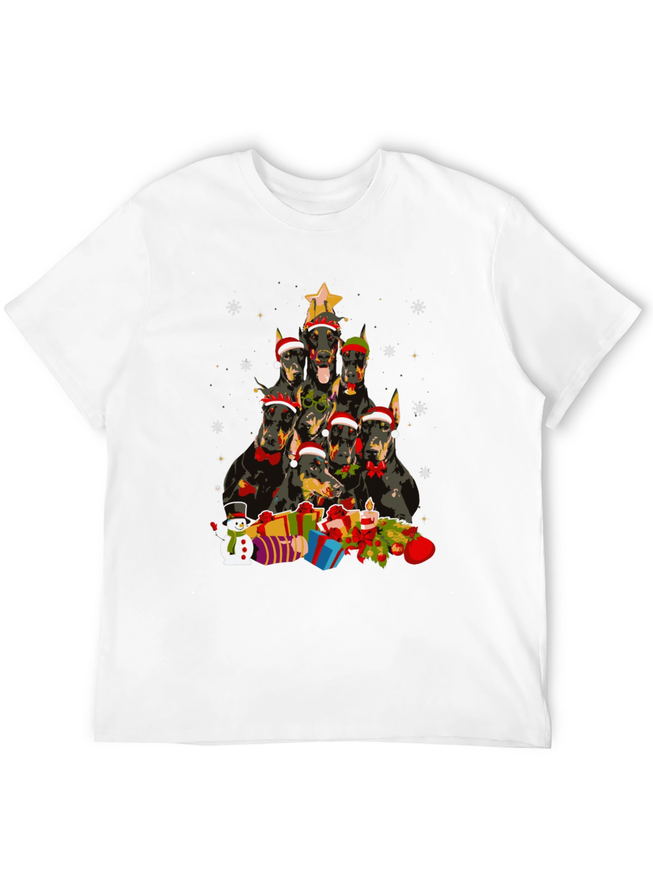 Doberman Christmas Tree Black T-Shirt
