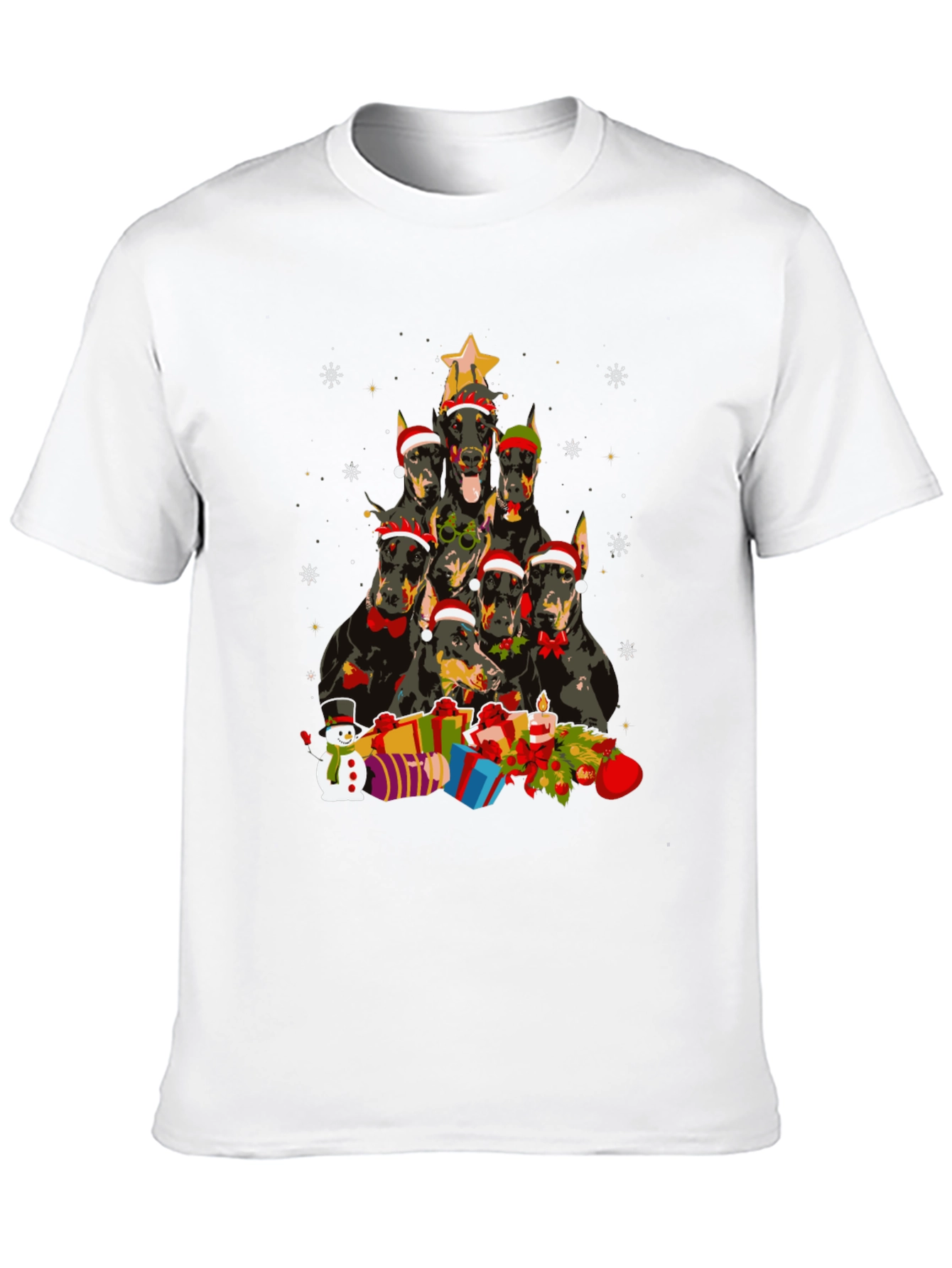 Doberman Christmas Tree Black T-Shirt