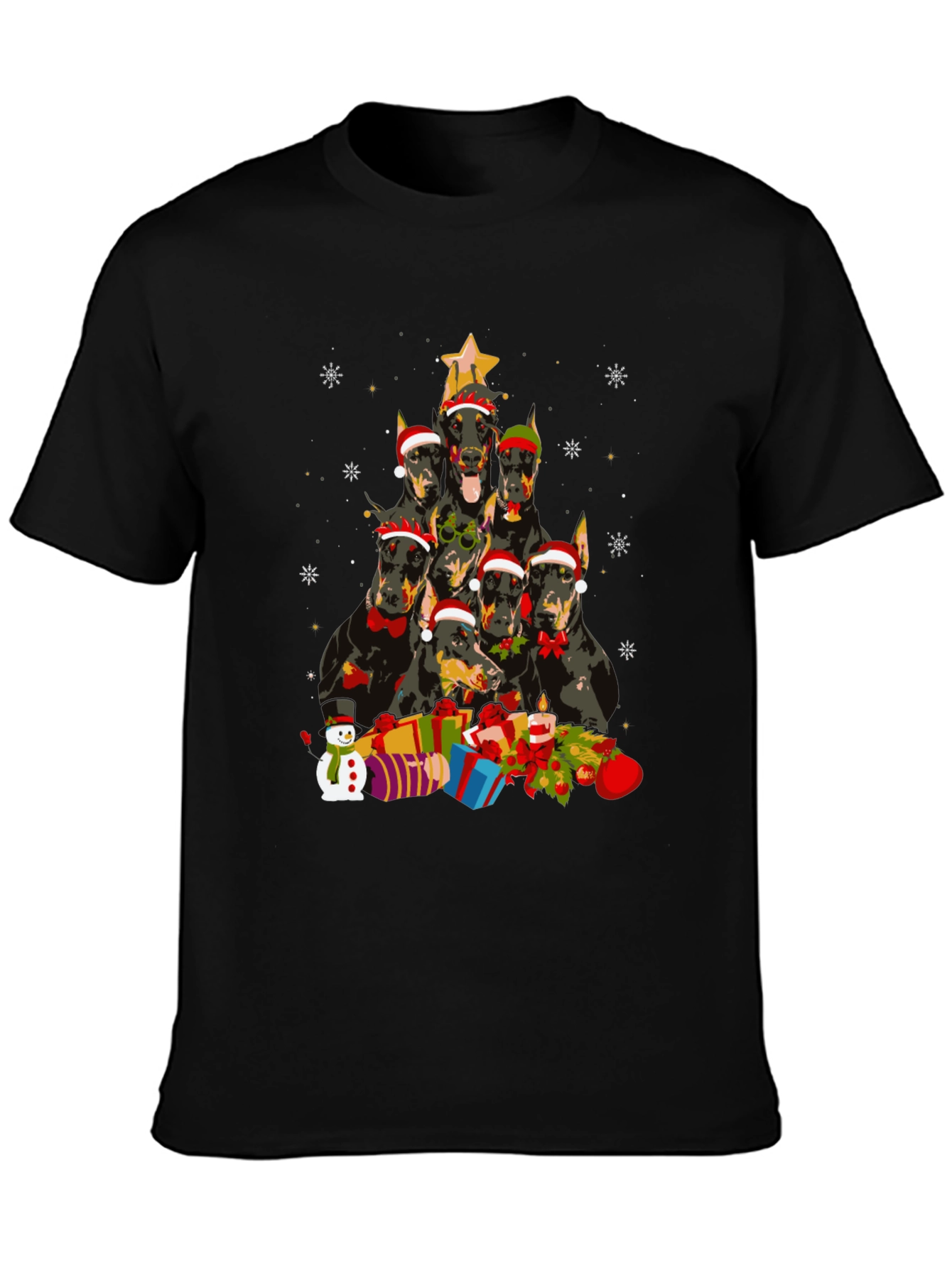 Doberman Christmas Tree Black T-Shirt