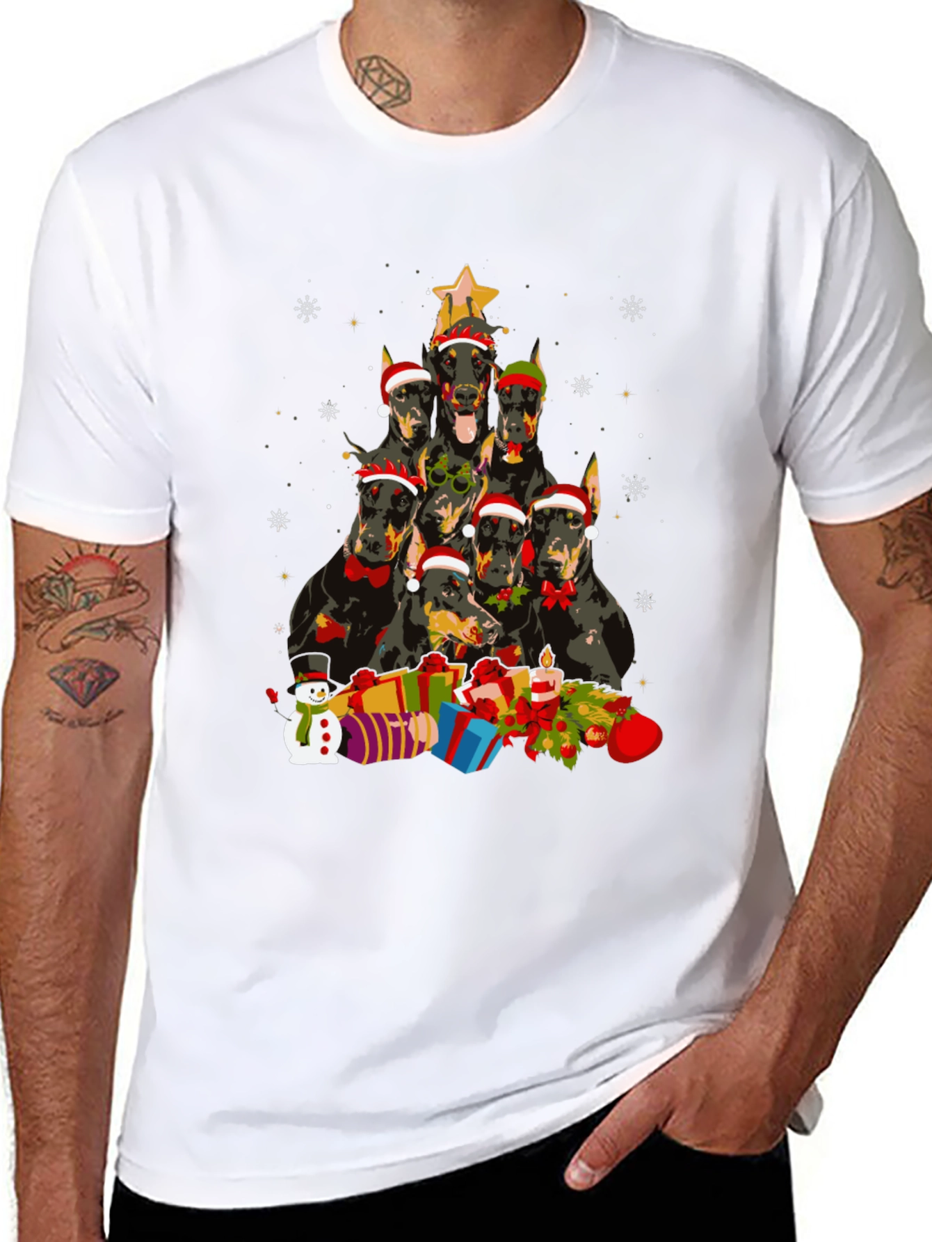 Doberman Christmas Tree Black T-Shirt