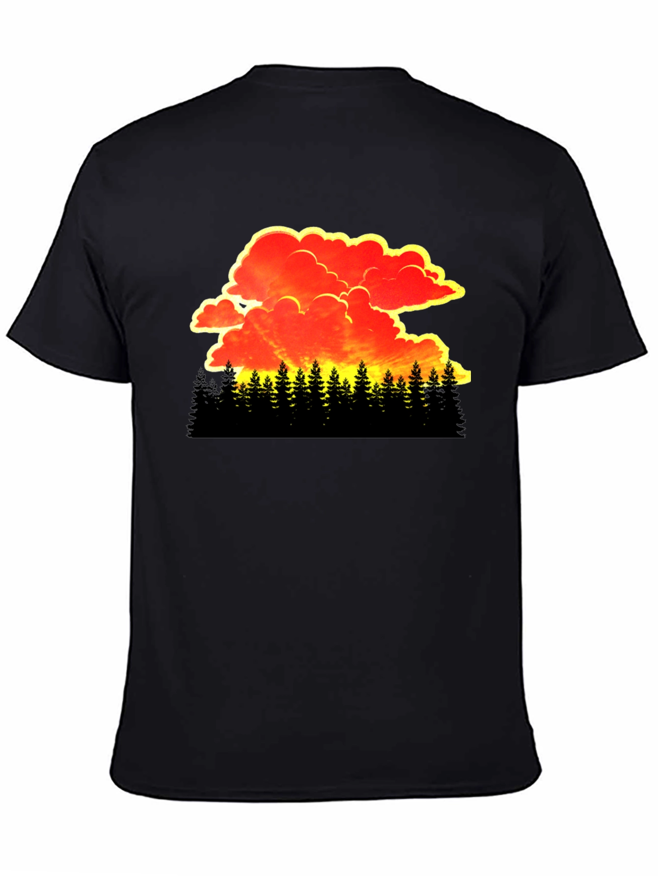 Sunset Forest Graphic Tee - Black Cotton T-Shirt