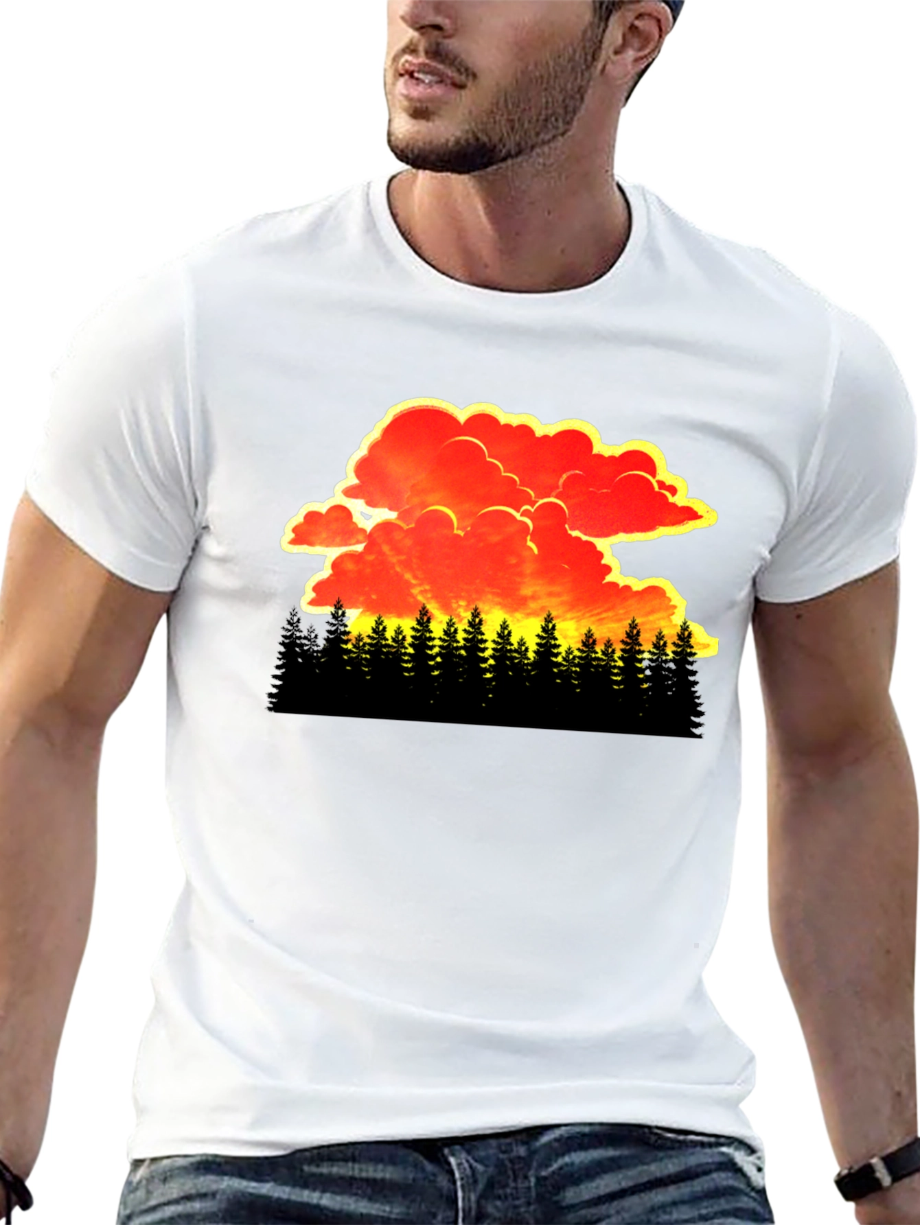 Sunset Forest Graphic Tee - Black Cotton T-Shirt