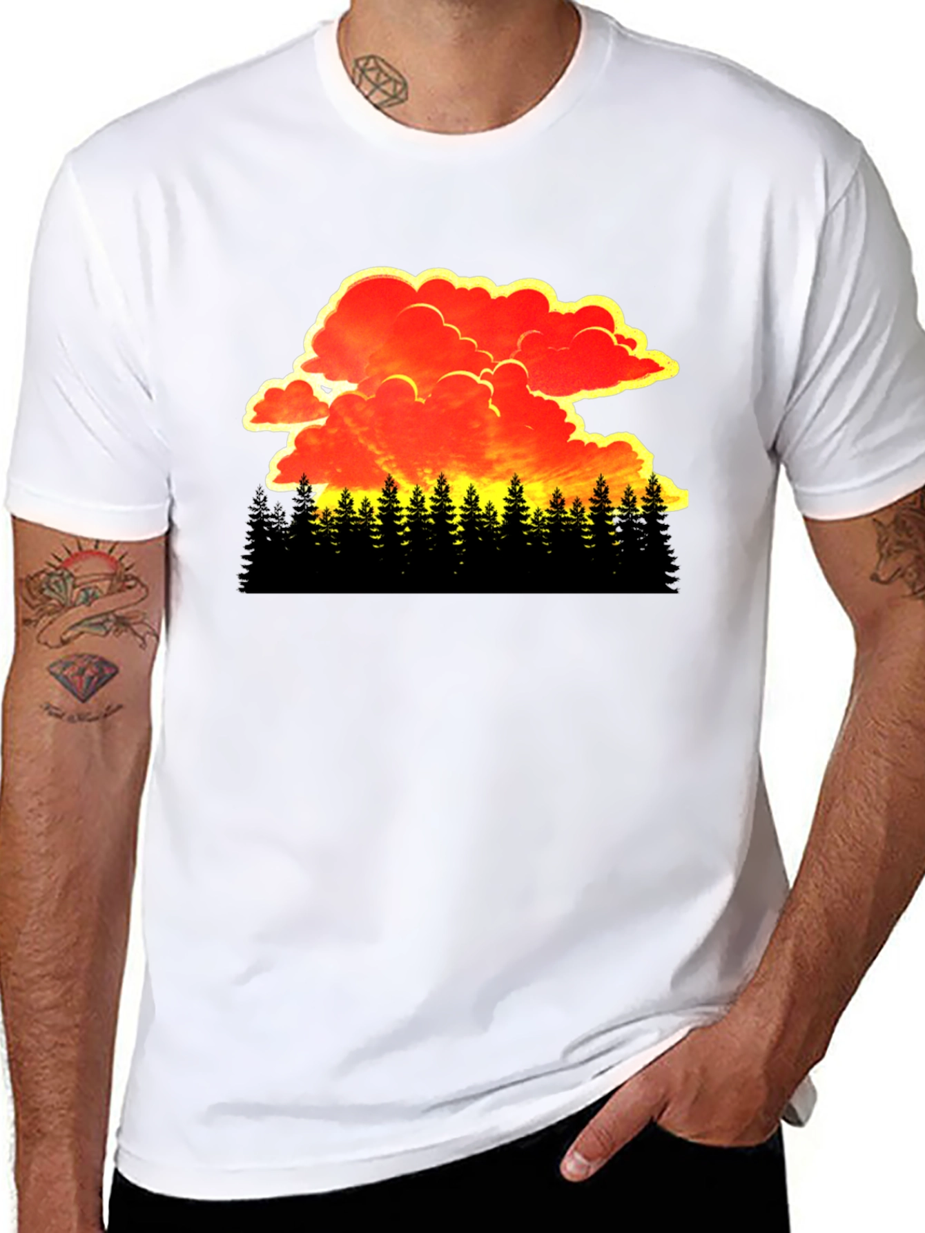 Sunset Forest Graphic Tee - Black Cotton T-Shirt