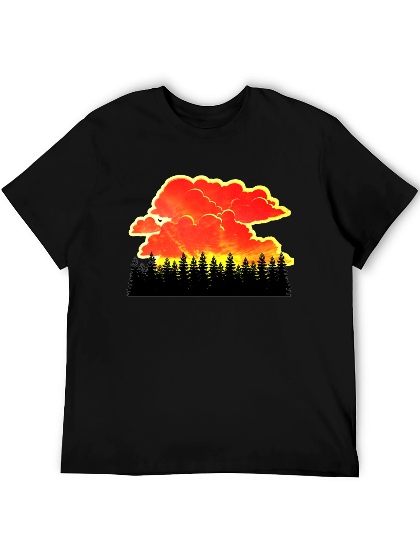 Sunset Forest Graphic Tee - Black Cotton T-Shirt