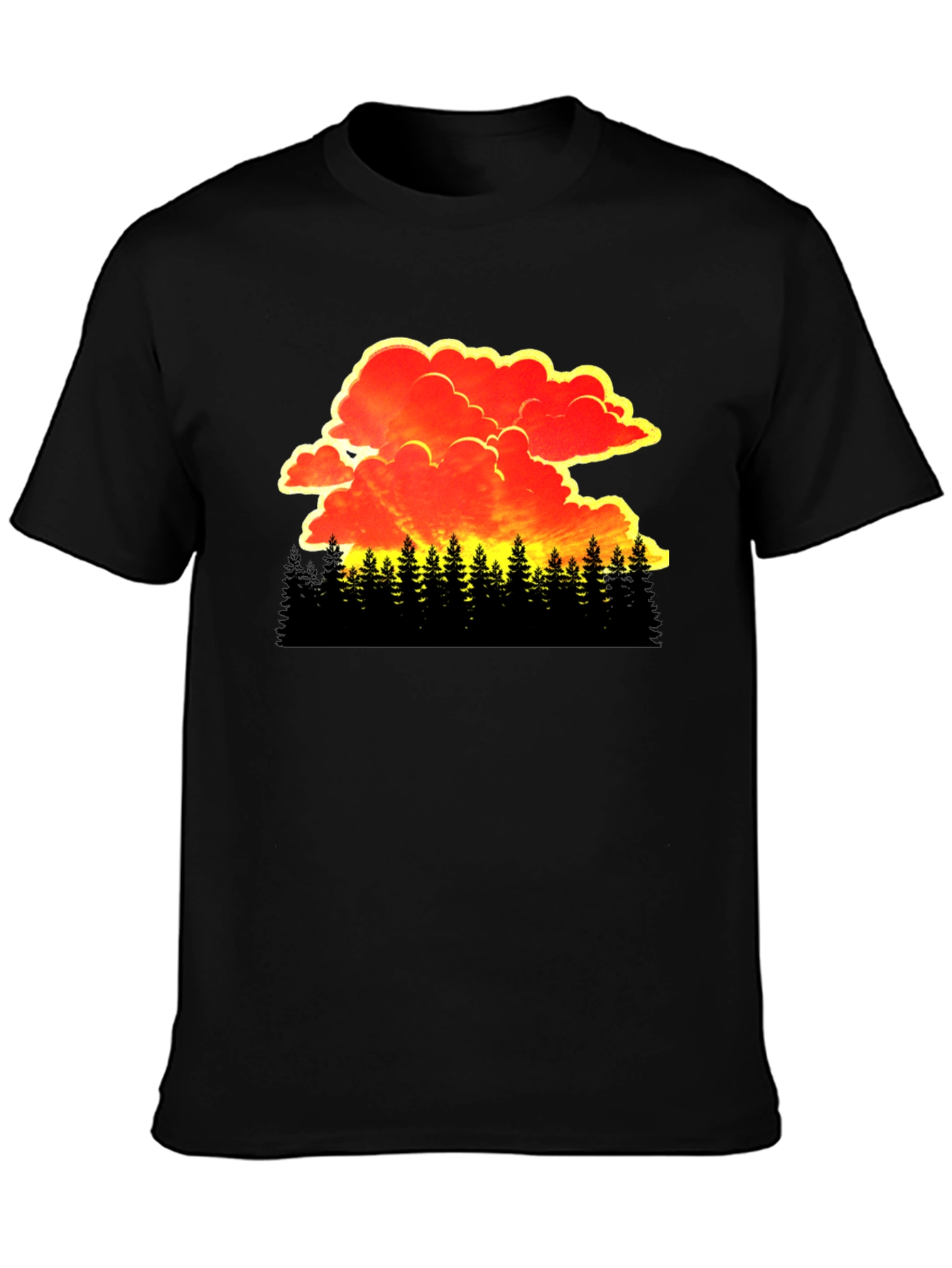 Sunset Forest Graphic Tee - Black Cotton T-Shirt