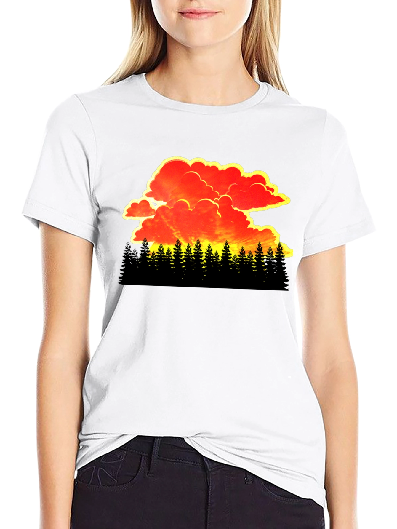 Sunset Forest Graphic Tee - Black Cotton T-Shirt