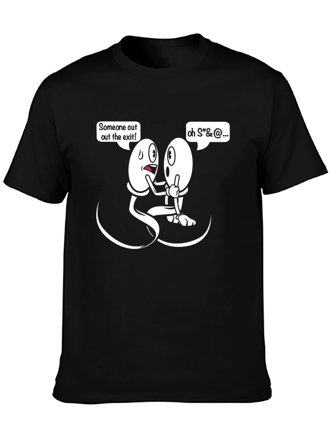 Funny Sperm Cartoon Graphic Mens Black T-Shirt