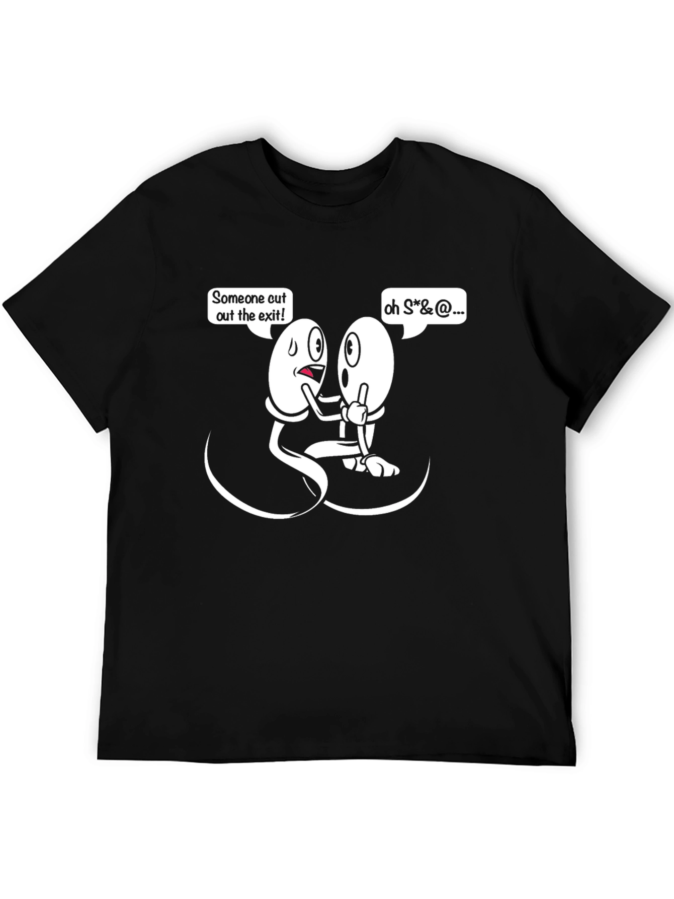 Funny Sperm Cartoon Graphic Mens Black T-Shirt