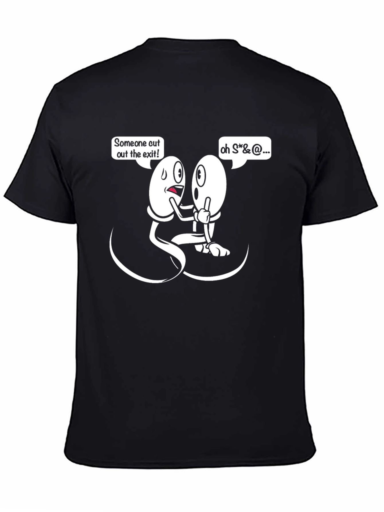 Funny Sperm Cartoon Graphic Mens Black T-Shirt