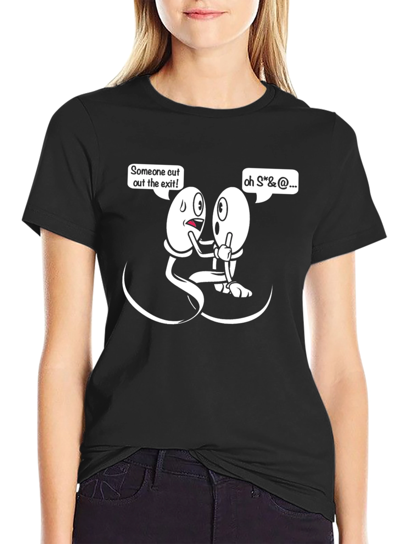 Funny Sperm Cartoon Graphic Mens Black T-Shirt