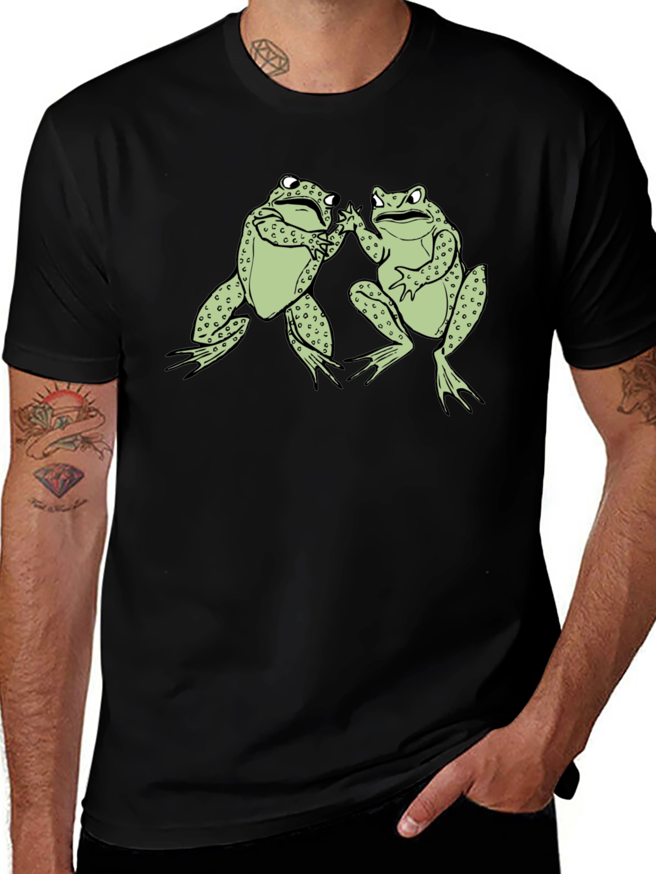 Funny Frog High Five Graphic Black T-Shirt
