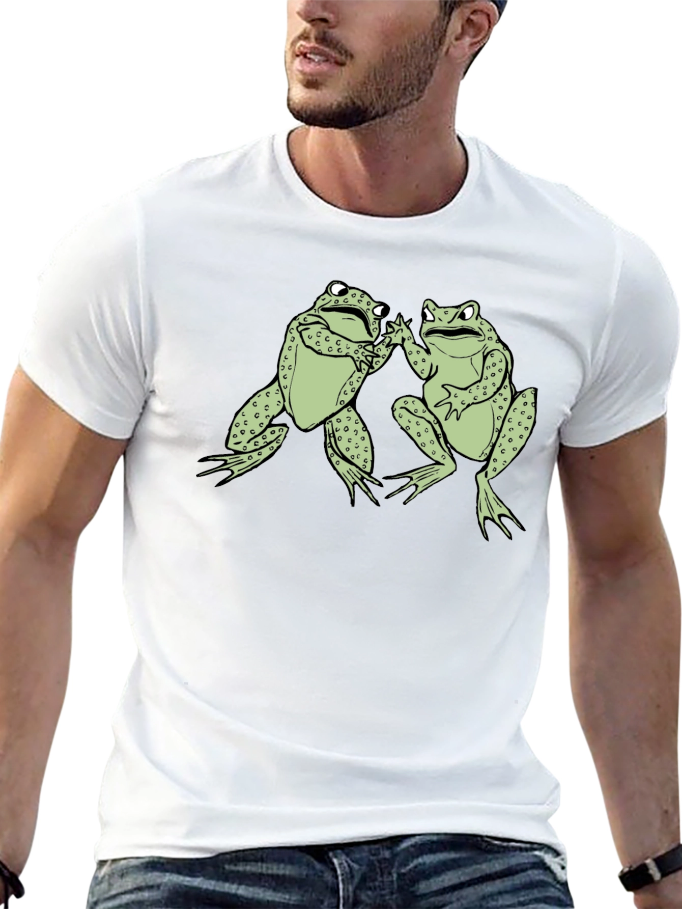 Funny Frog High Five Graphic Black T-Shirt