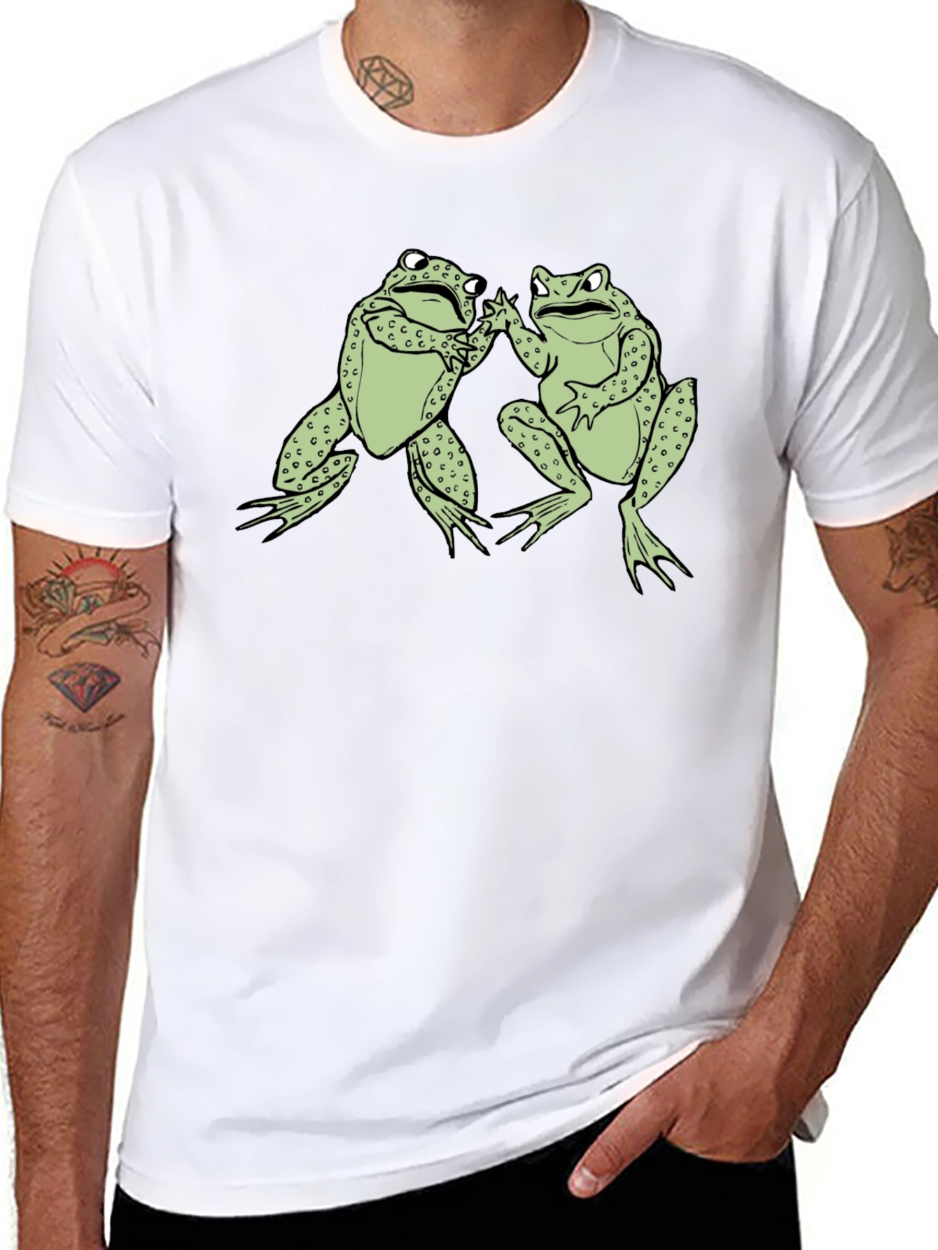 Funny Frog High Five Graphic Black T-Shirt