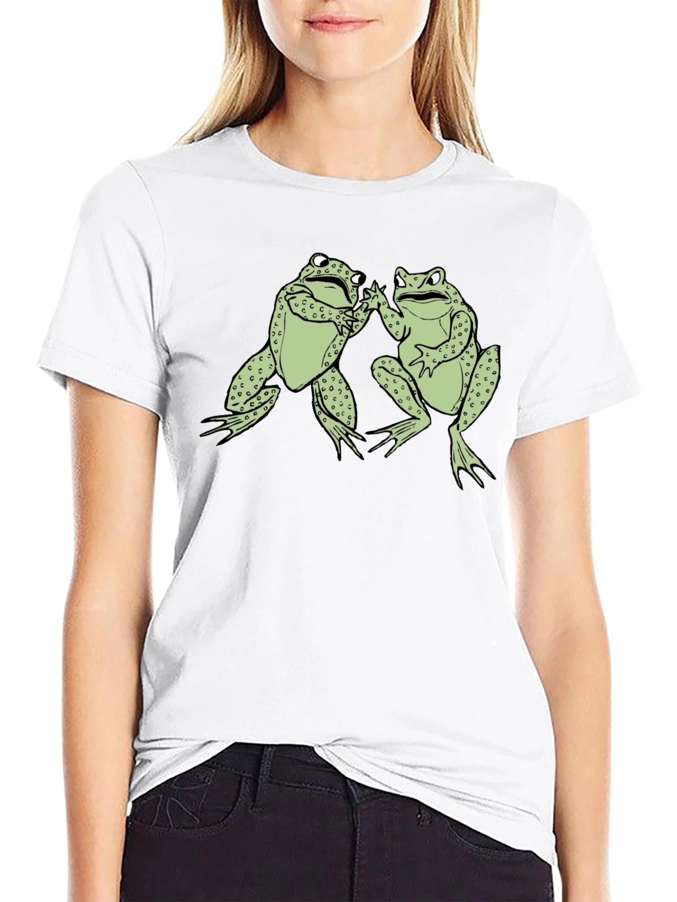 Funny Frog High Five Graphic Black T-Shirt