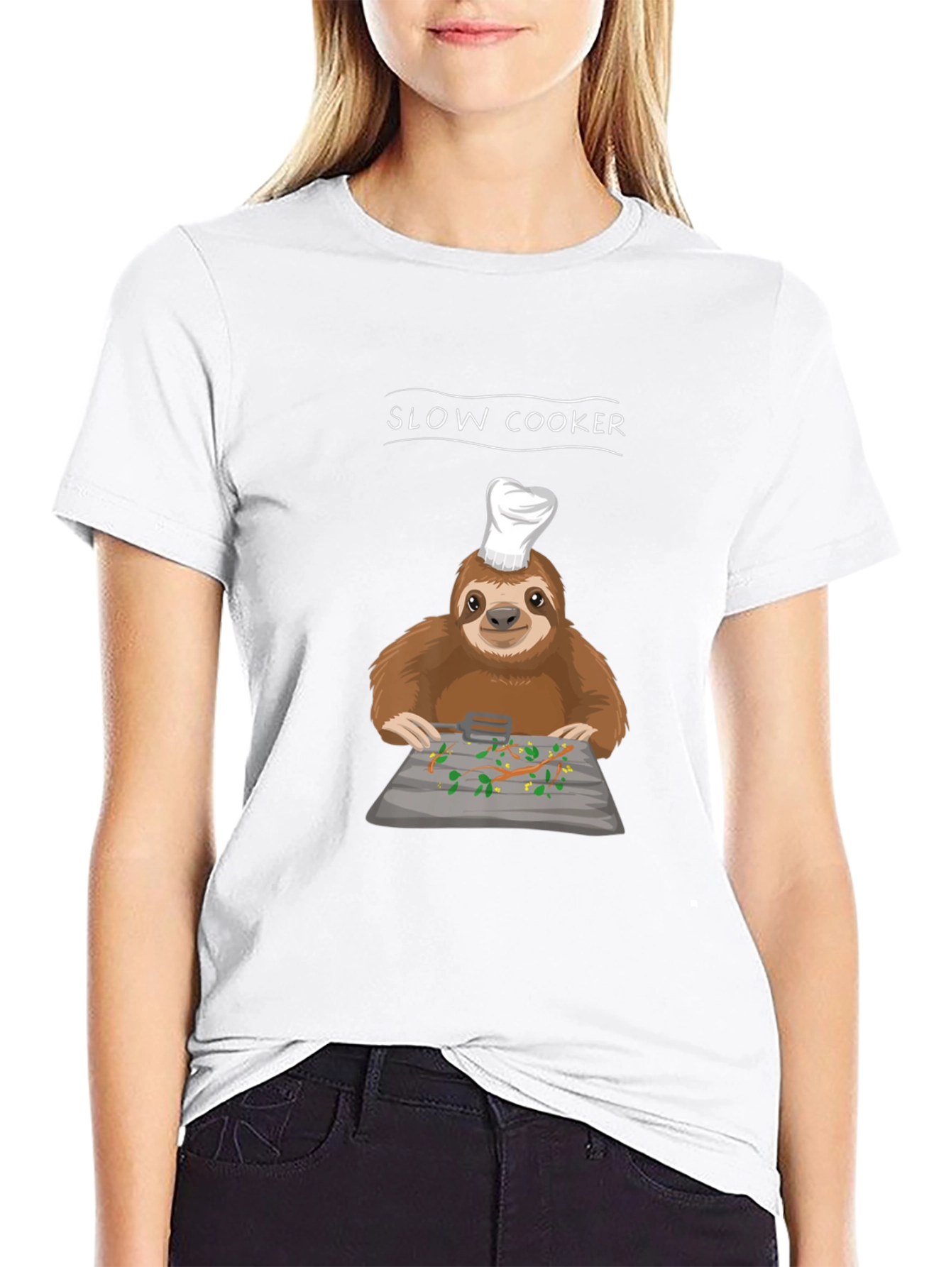 Slow Cooker Sloth Graphic Tee - Novelty Chef T-Shirt