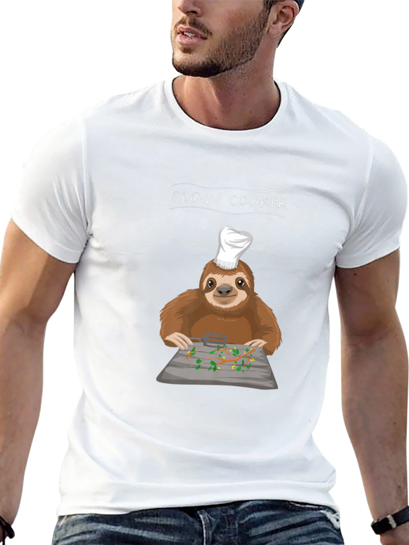 Slow Cooker Sloth Graphic Tee - Novelty Chef T-Shirt