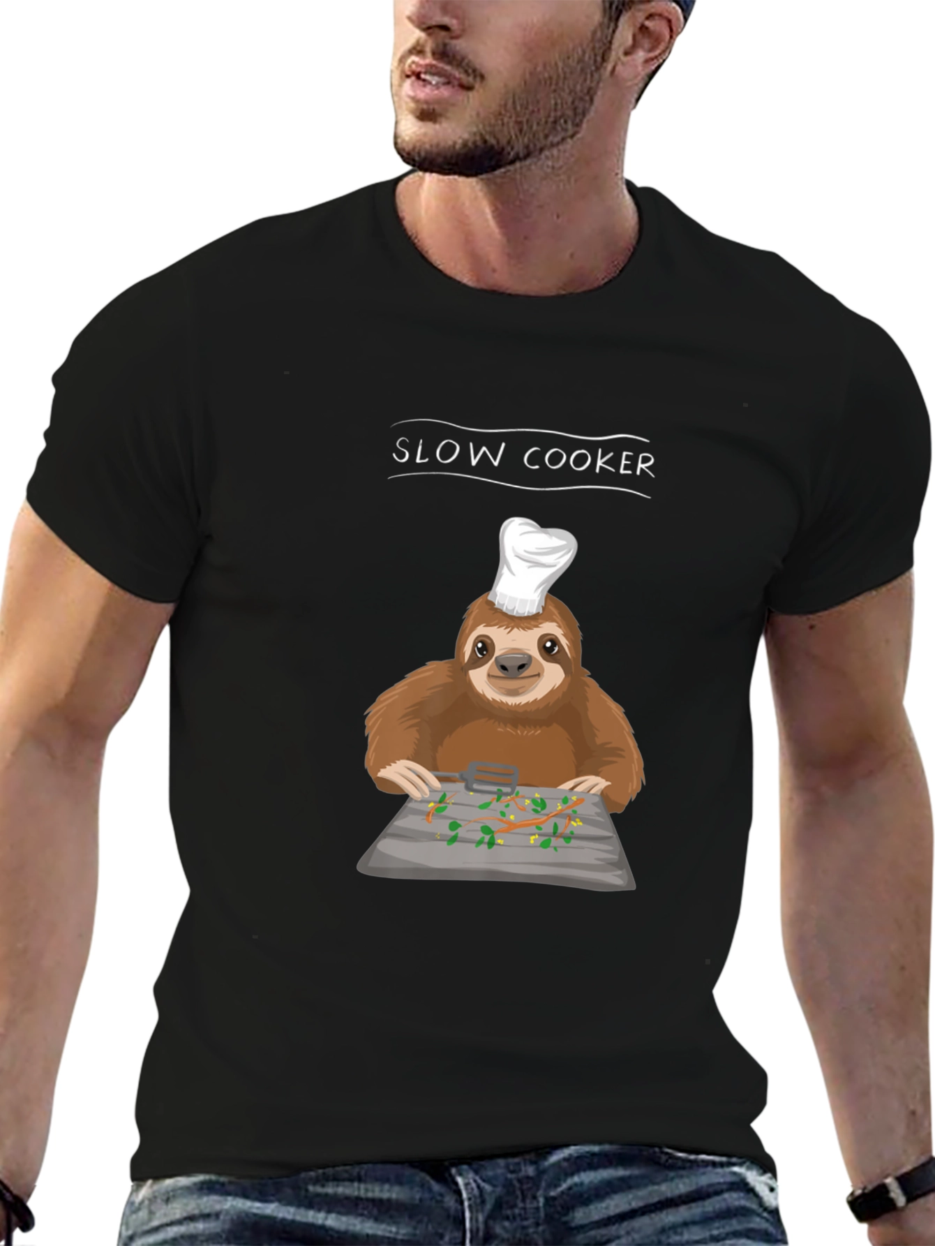 Slow Cooker Sloth Graphic Tee - Novelty Chef T-Shirt