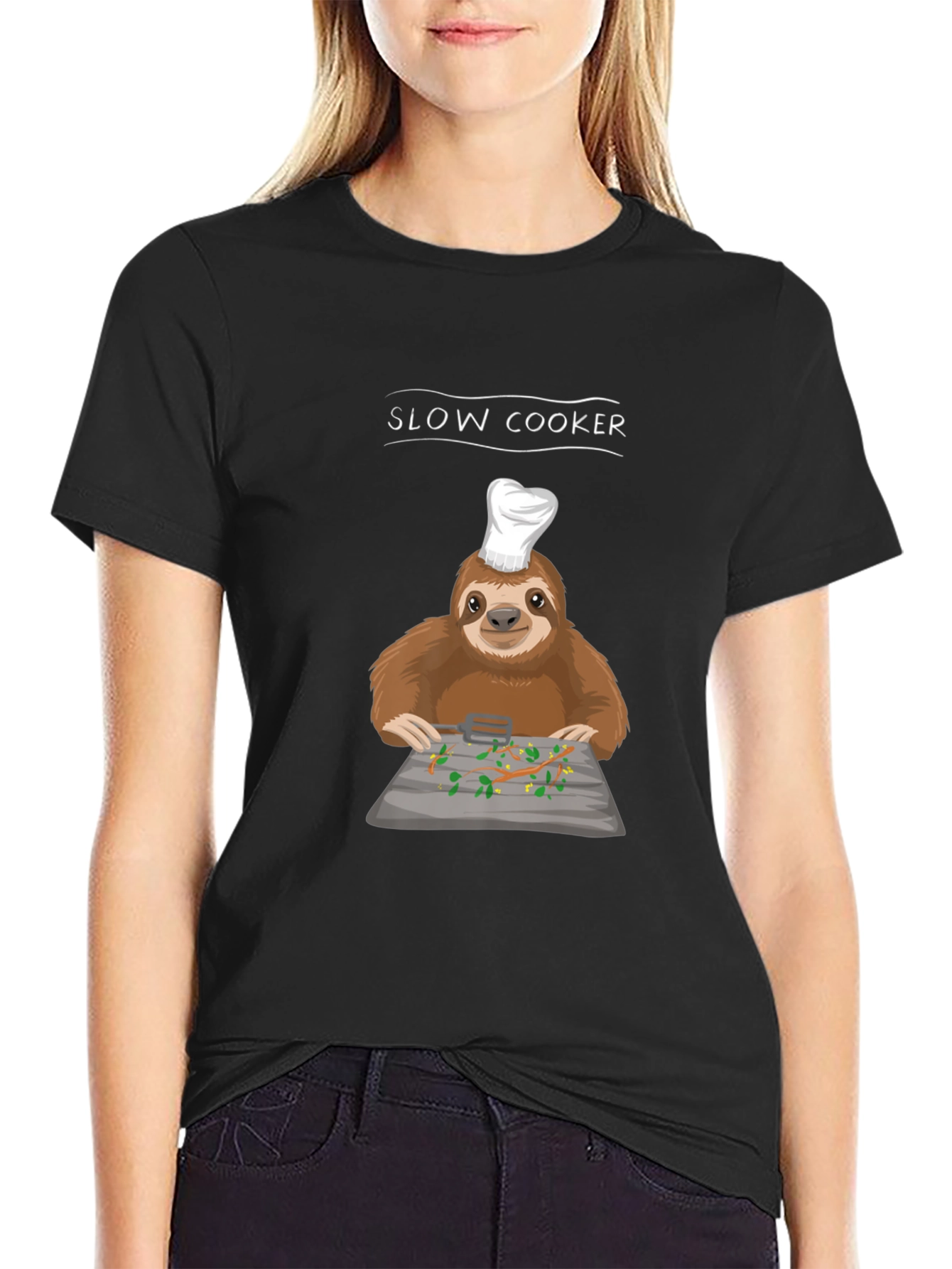 Slow Cooker Sloth Graphic Tee - Novelty Chef T-Shirt
