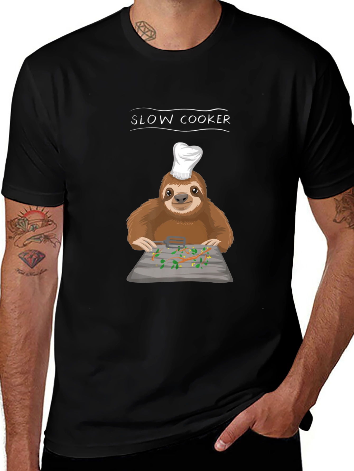 Slow Cooker Sloth Graphic Tee - Novelty Chef T-Shirt