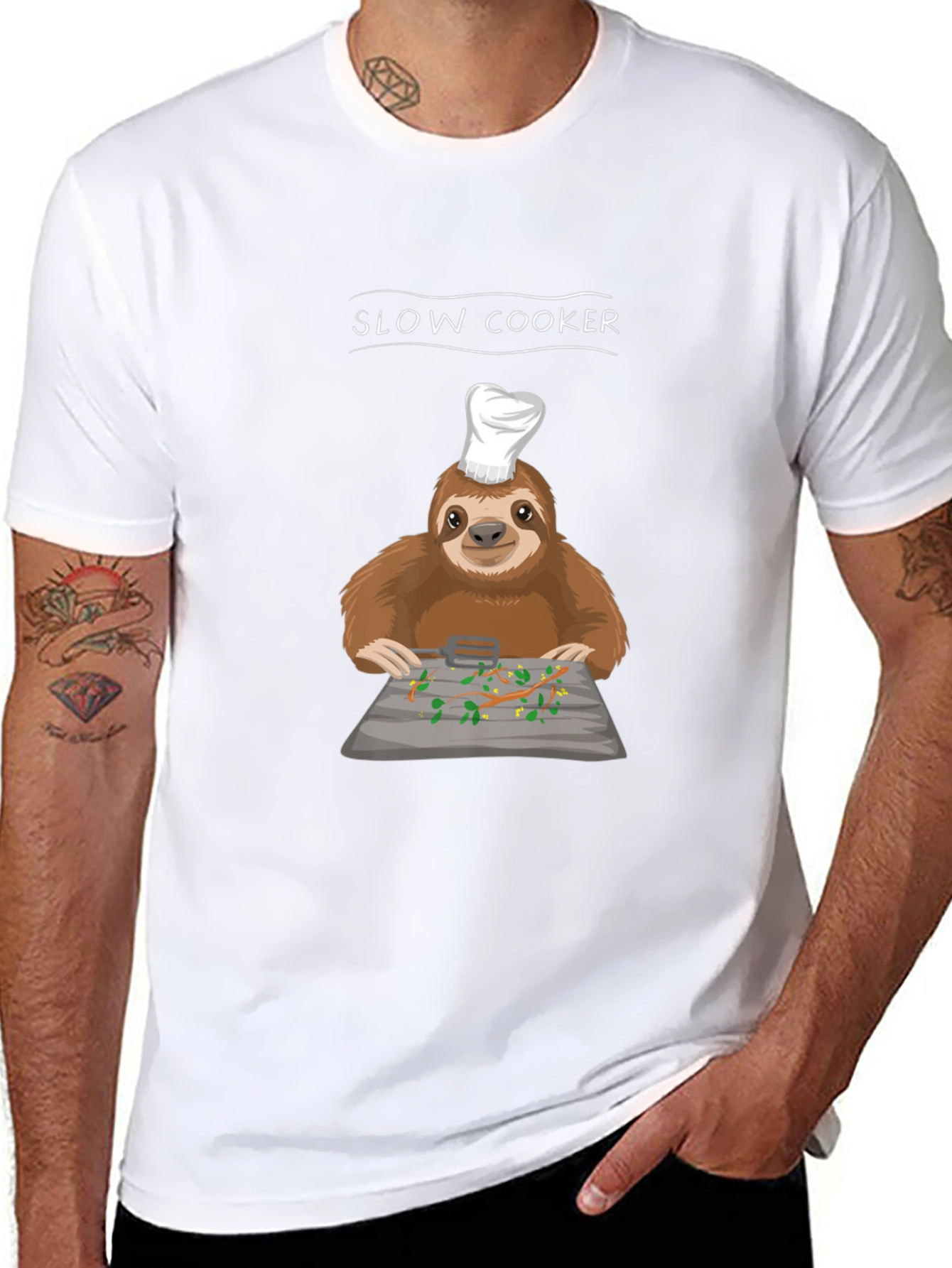 Slow Cooker Sloth Graphic Tee - Novelty Chef T-Shirt