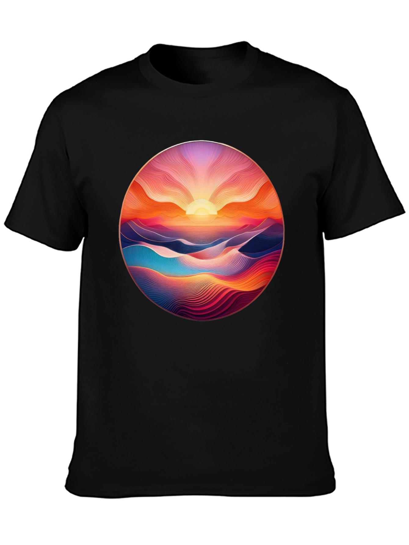 Sunrise Vista Graphic Tee - Soft Black Cotton