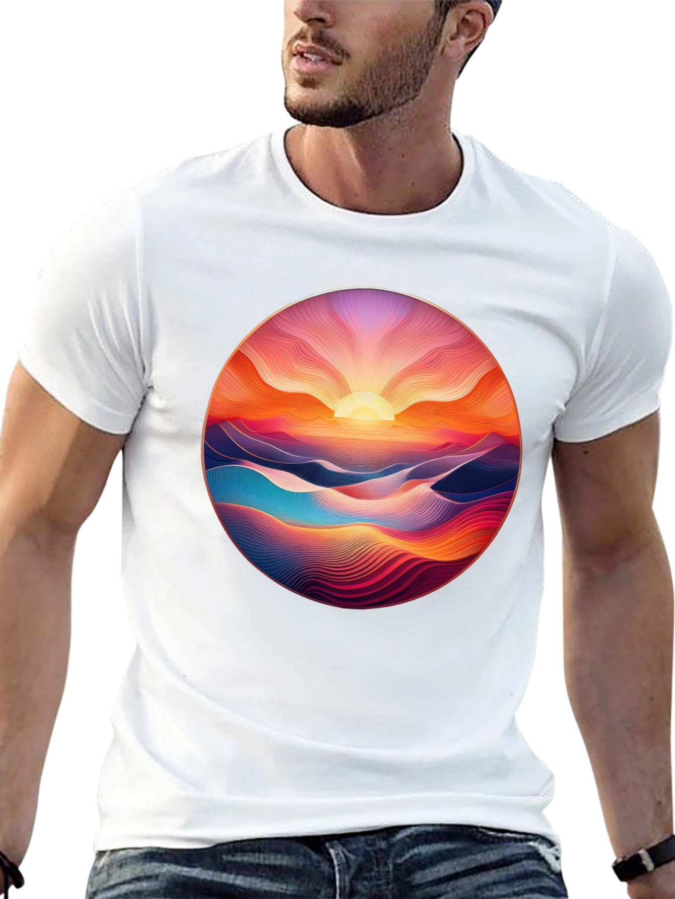 Sunrise Vista Graphic Tee - Soft Black Cotton