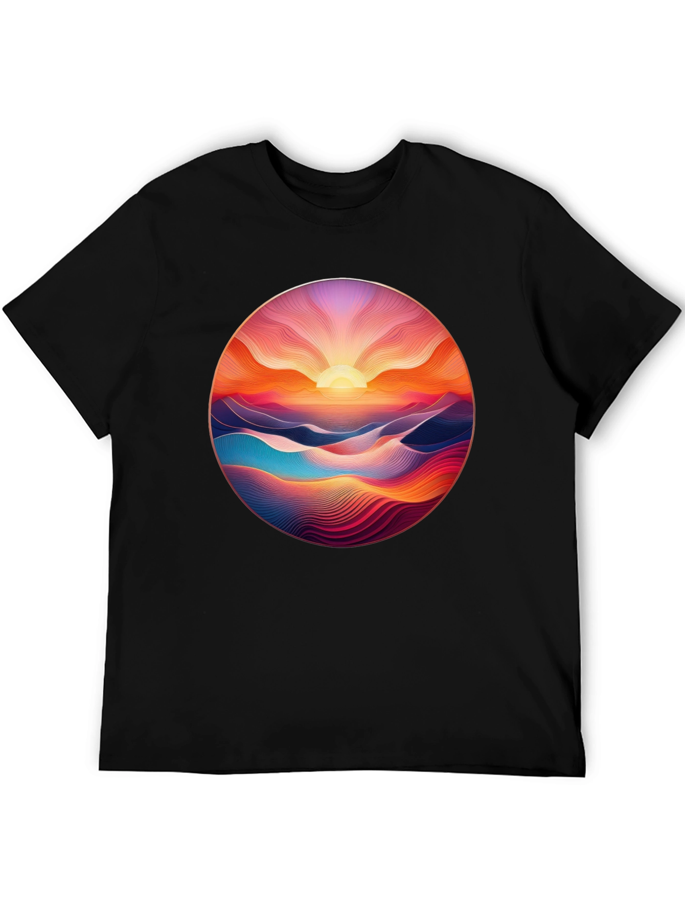 Sunrise Vista Graphic Tee - Soft Black Cotton
