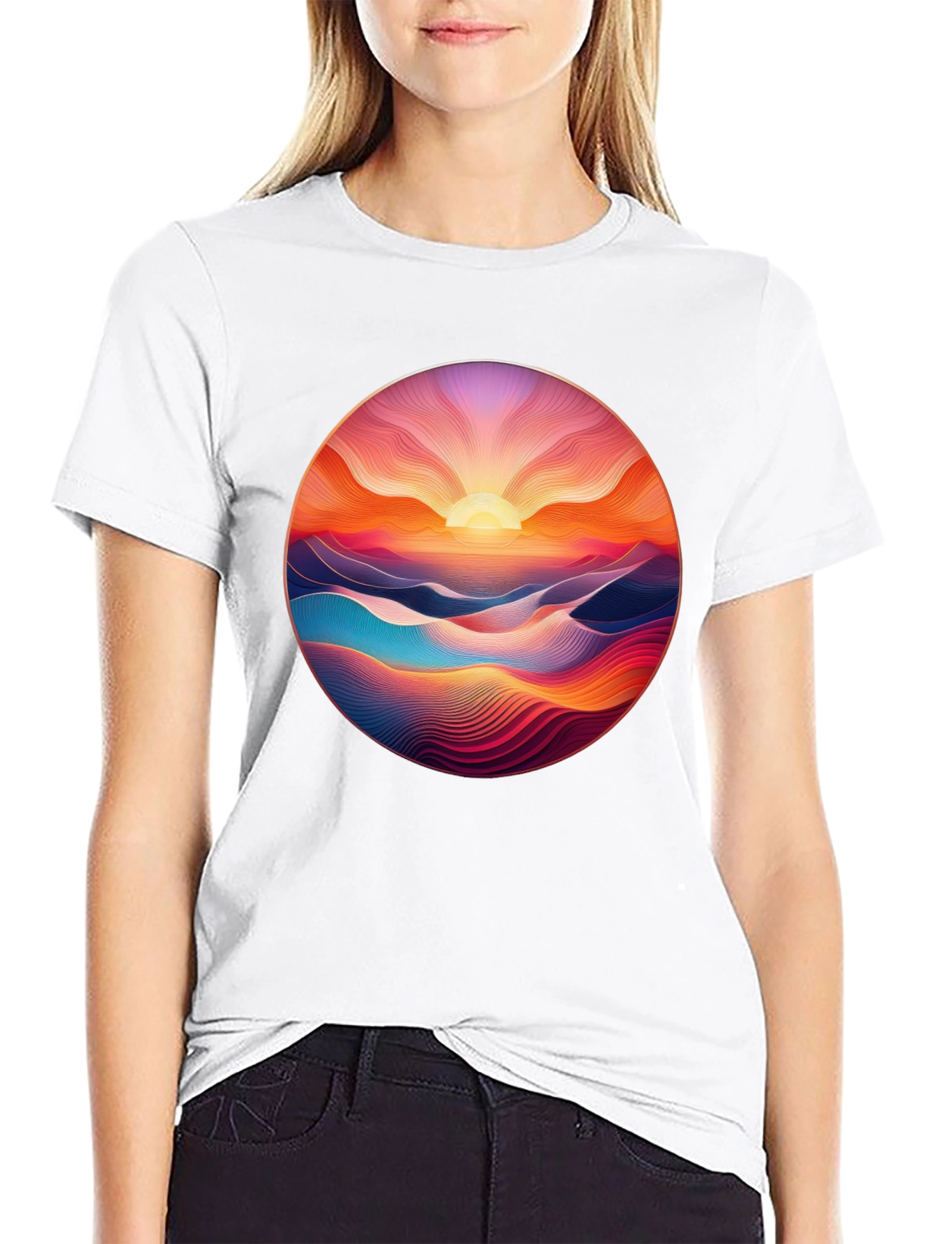 Sunrise Vista Graphic Tee - Soft Black Cotton