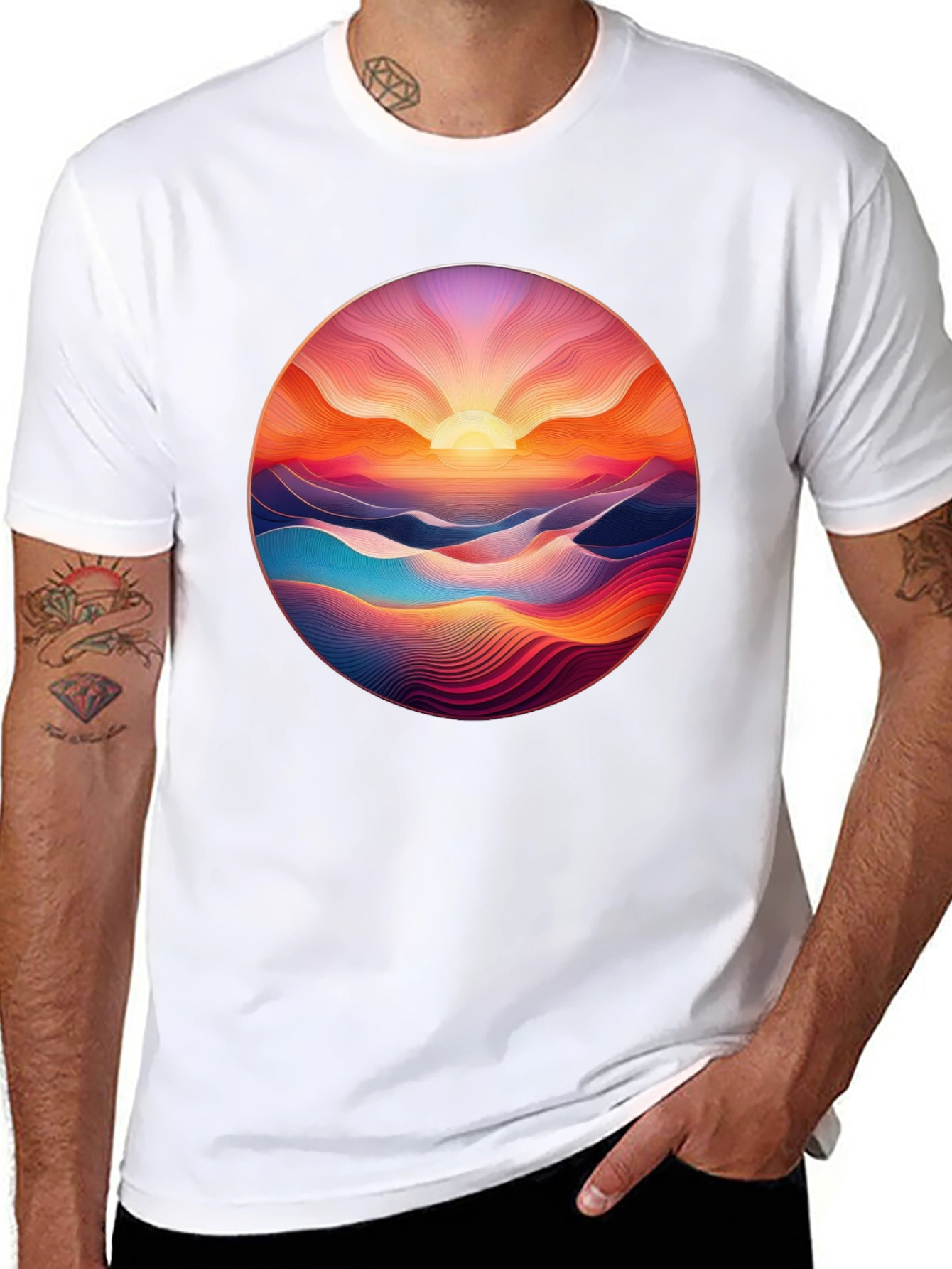 Sunrise Vista Graphic Tee - Soft Black Cotton