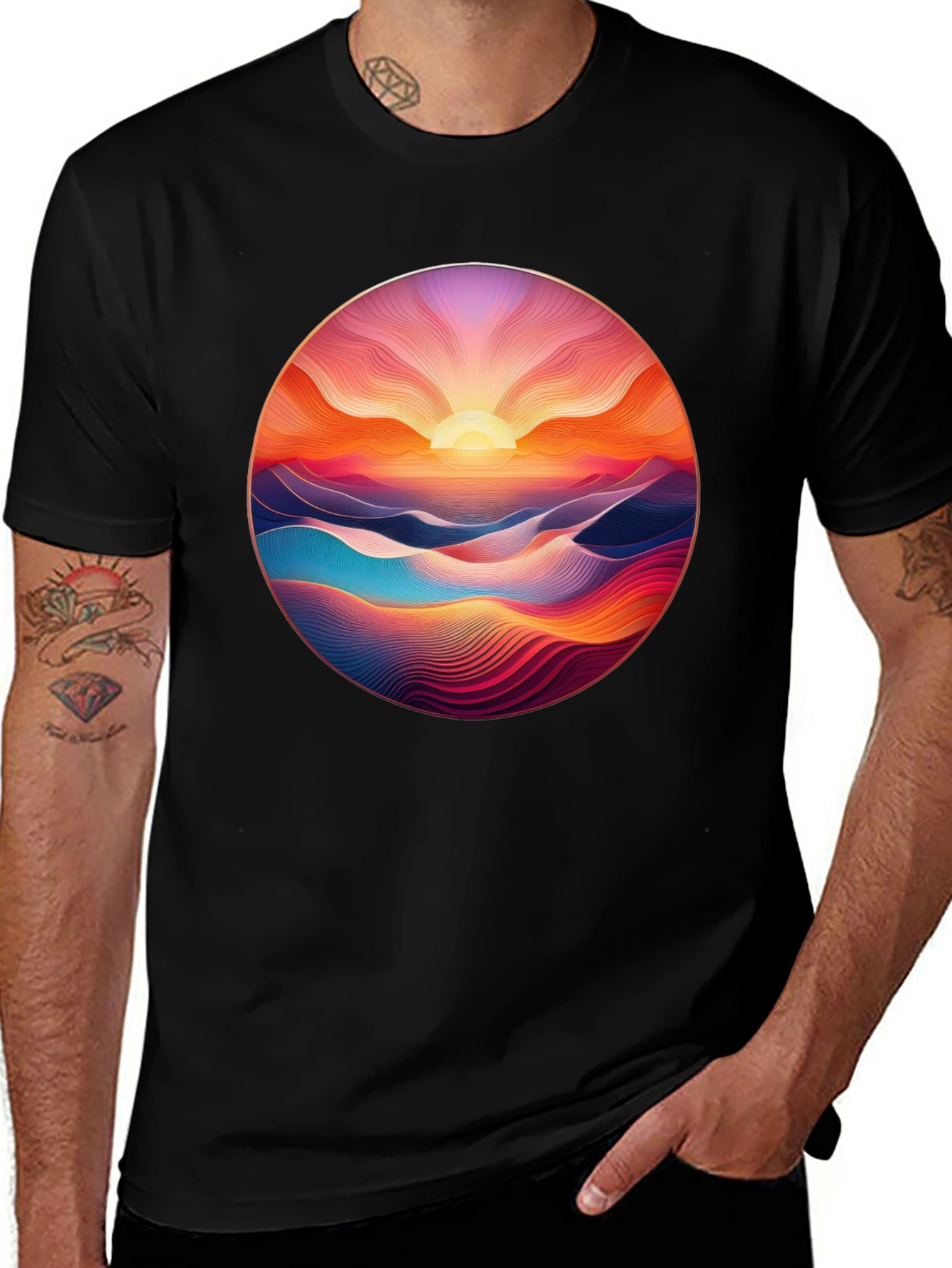 Sunrise Vista Graphic Tee - Soft Black Cotton