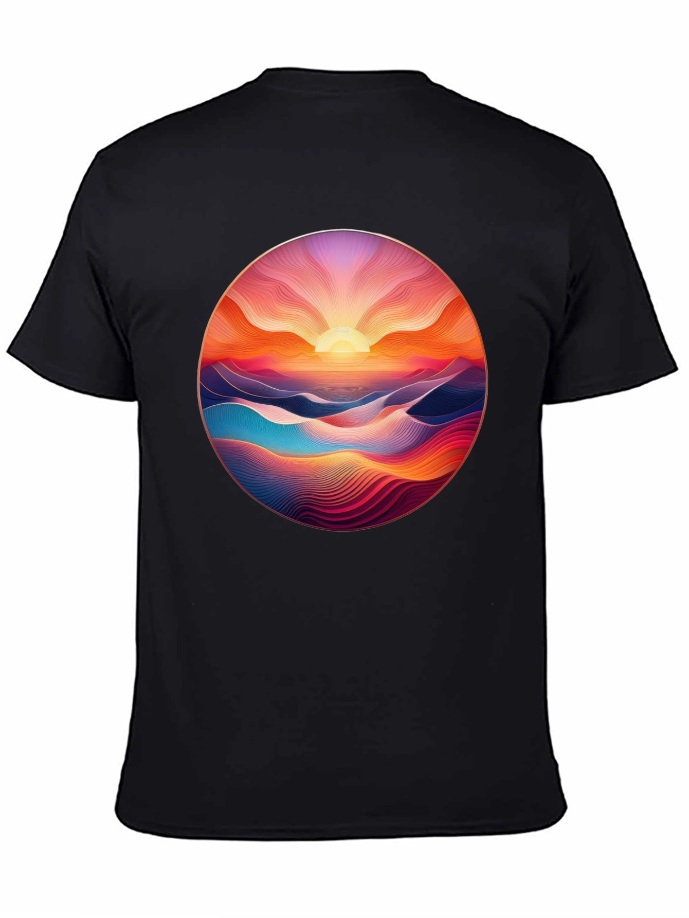 Sunrise Vista Graphic Tee - Soft Black Cotton