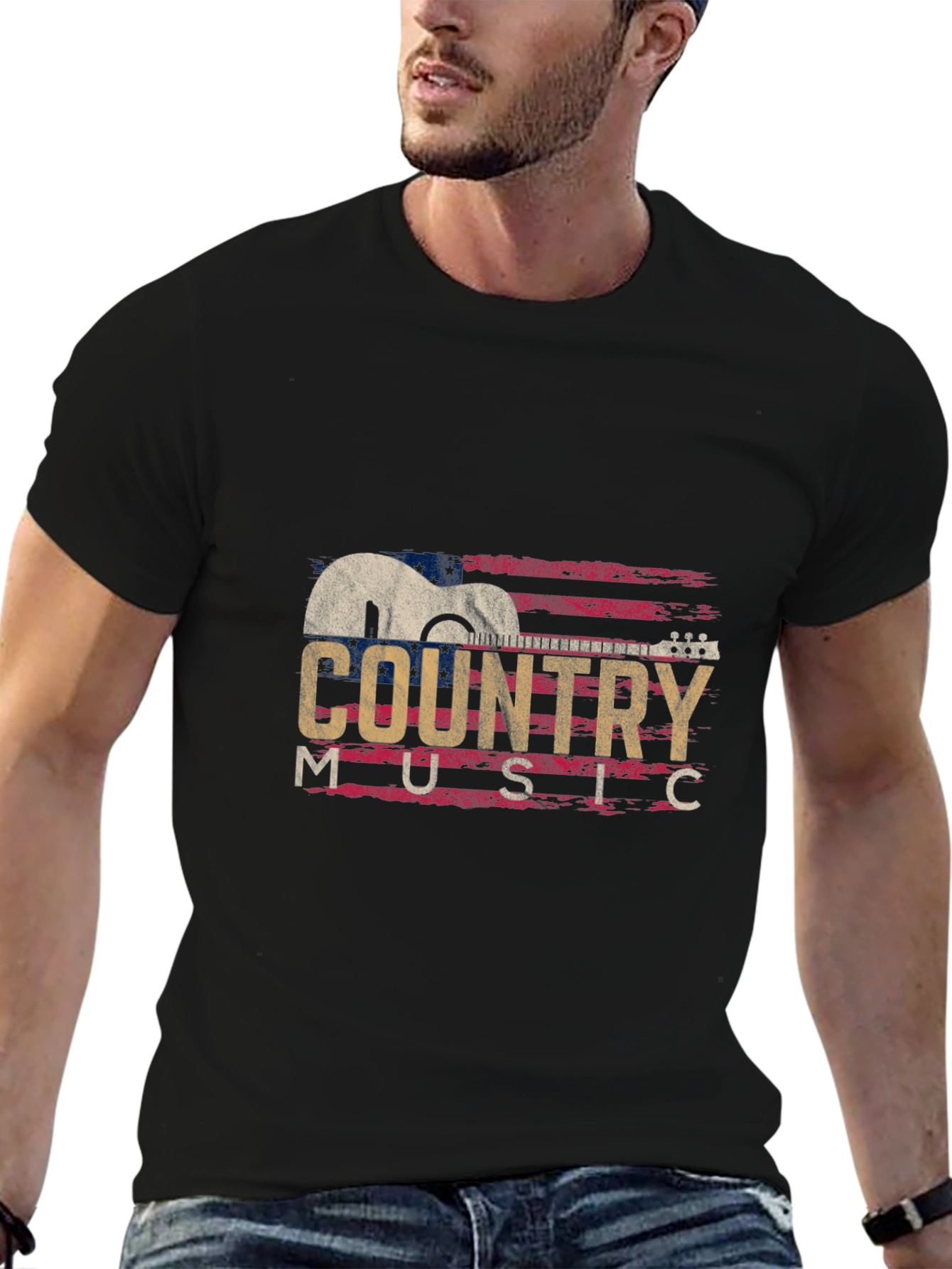 Country Music Guitar Graphic T-Shirt - Black