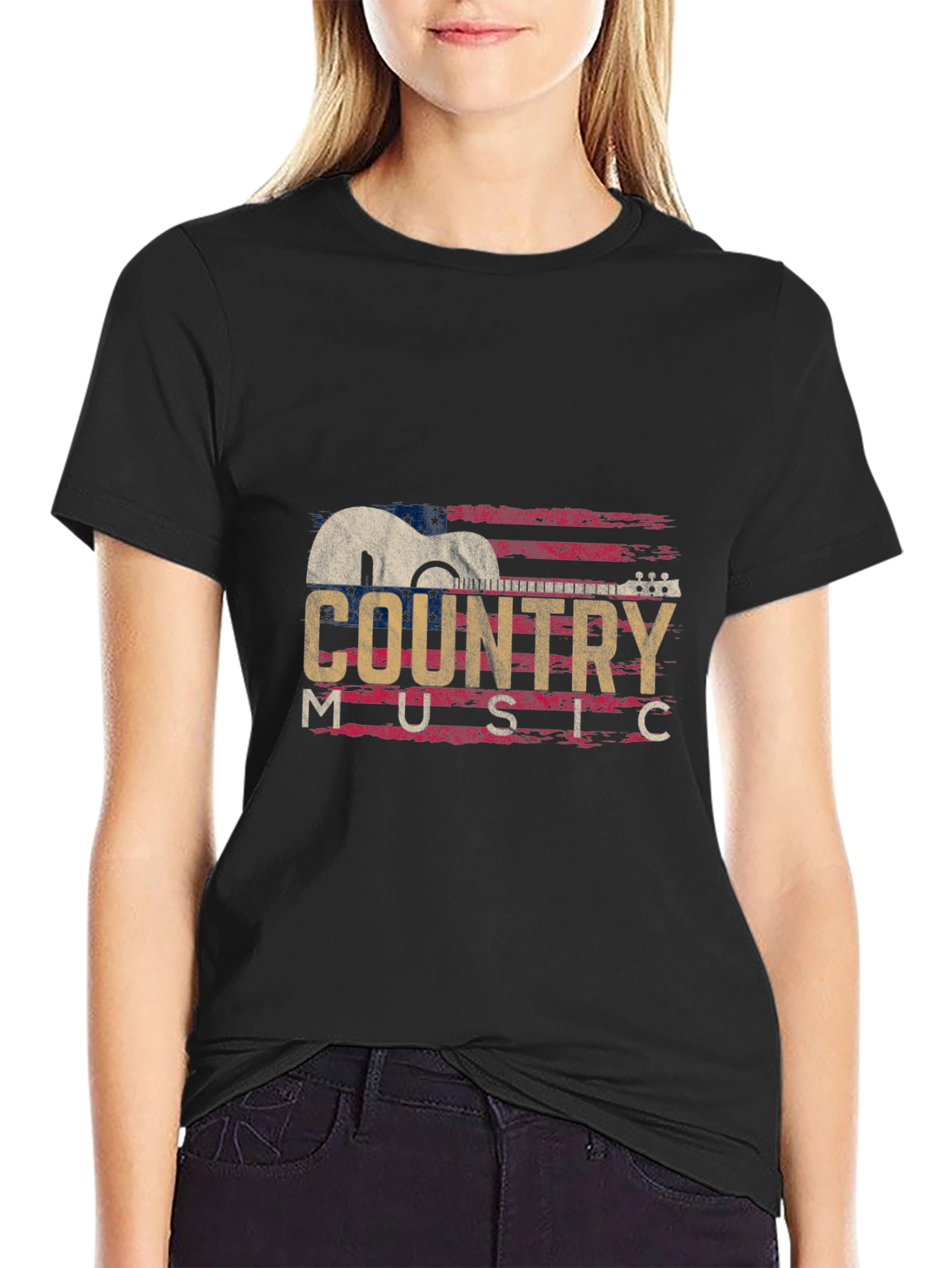 Country Music Guitar Graphic T-Shirt - Black