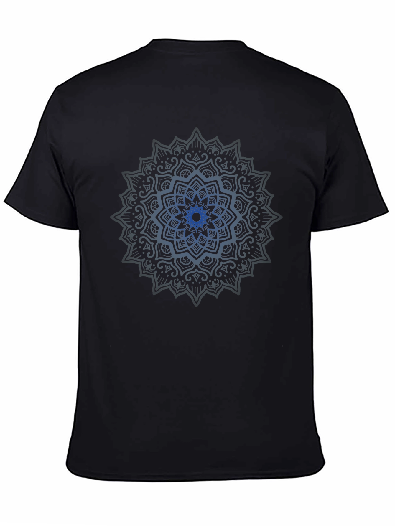 Blue Mandala Graphic Print Black T-Shirt
