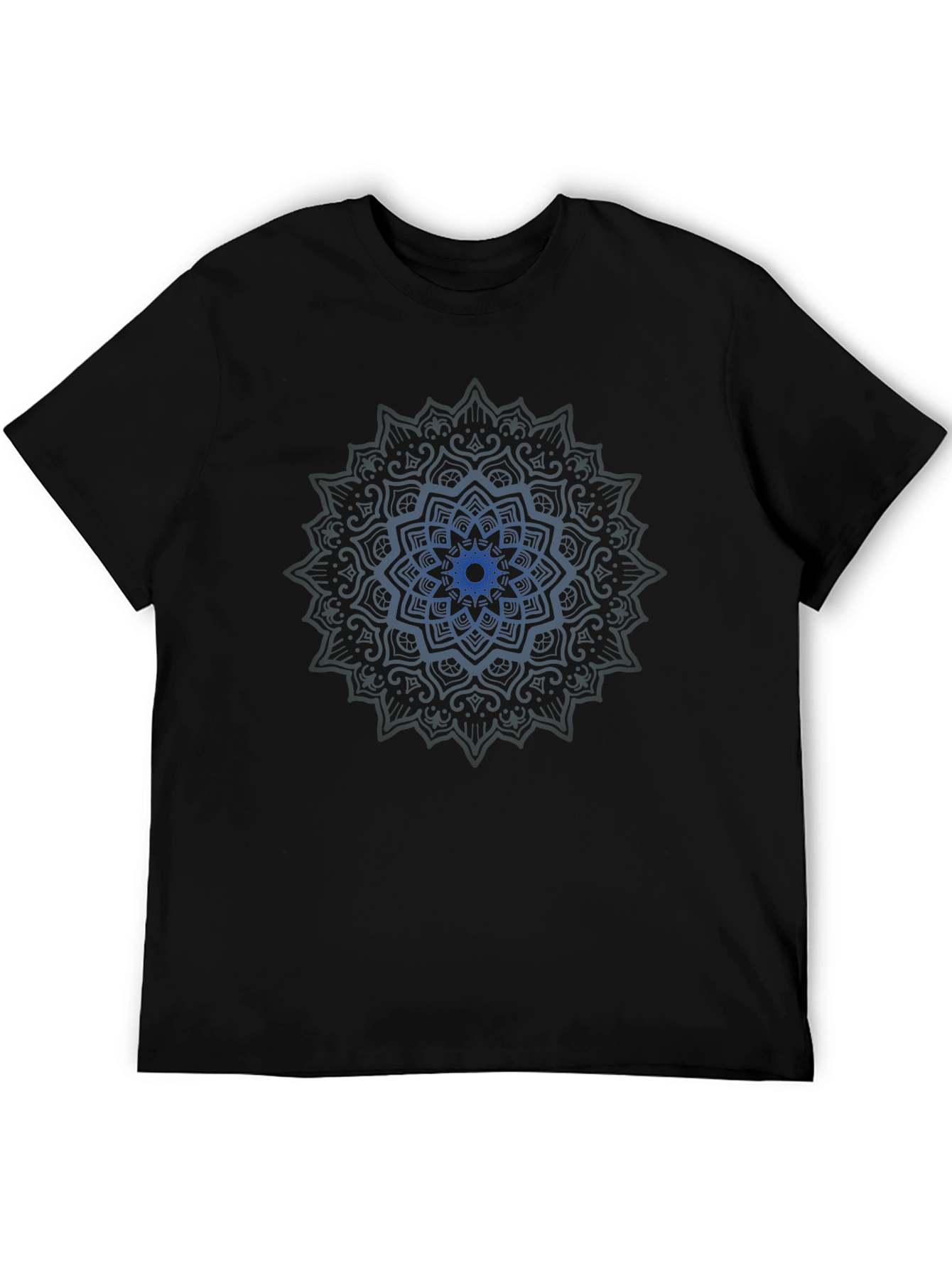 Blue Mandala Graphic Print Black T-Shirt