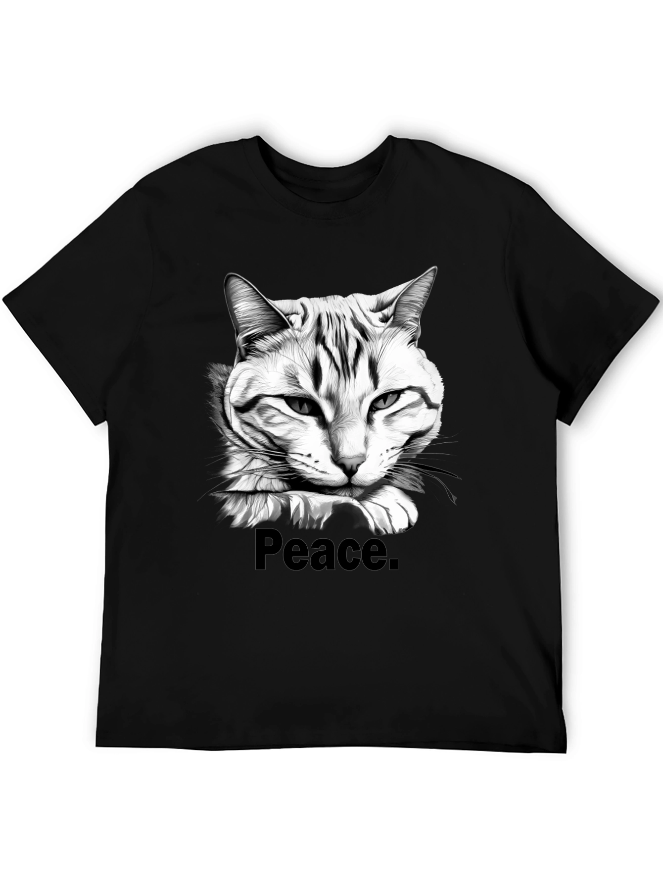 Peace Cat Graphic Tee - Mens Black T-Shirt